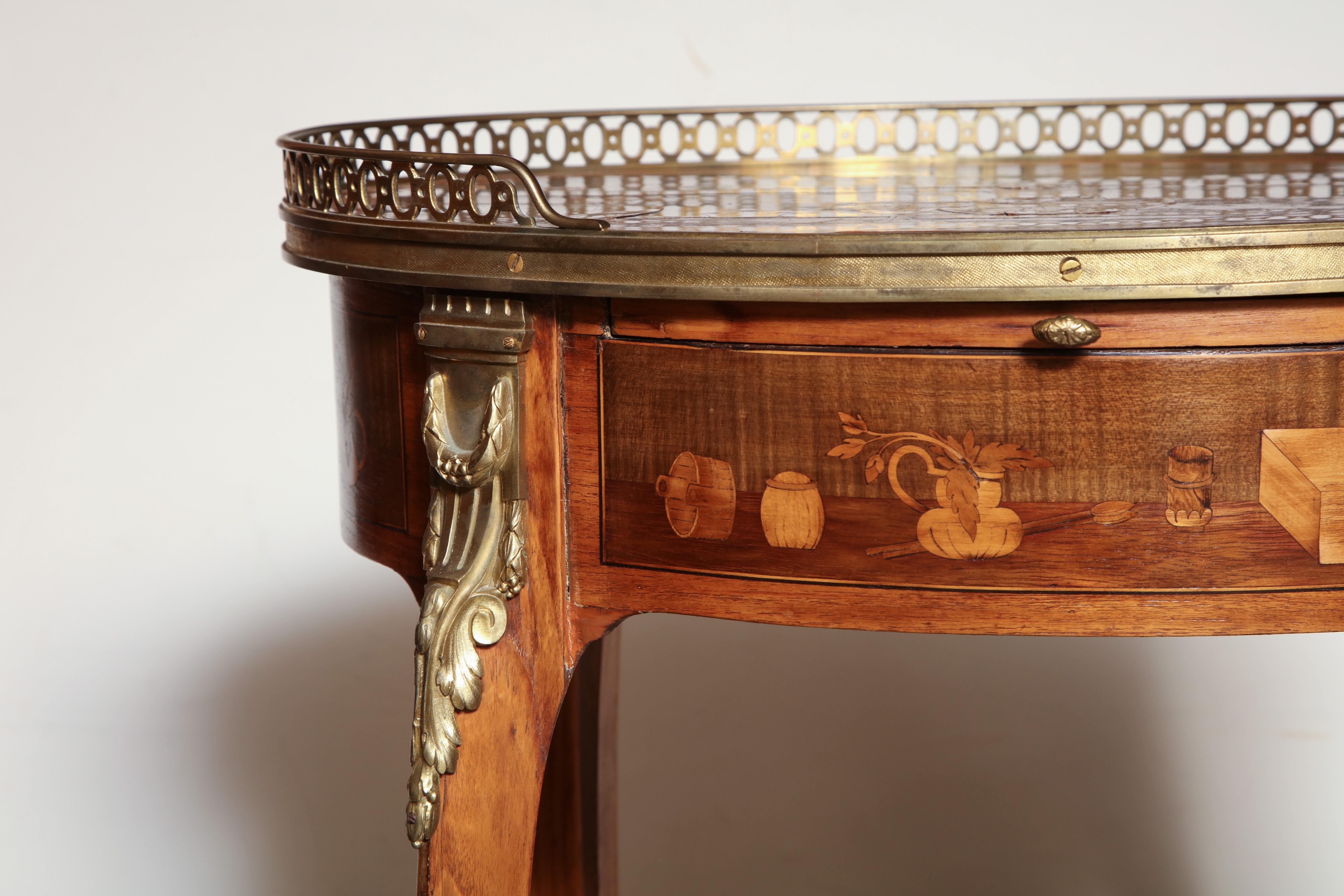 French Transitional Marquetry Oval Side Table 7