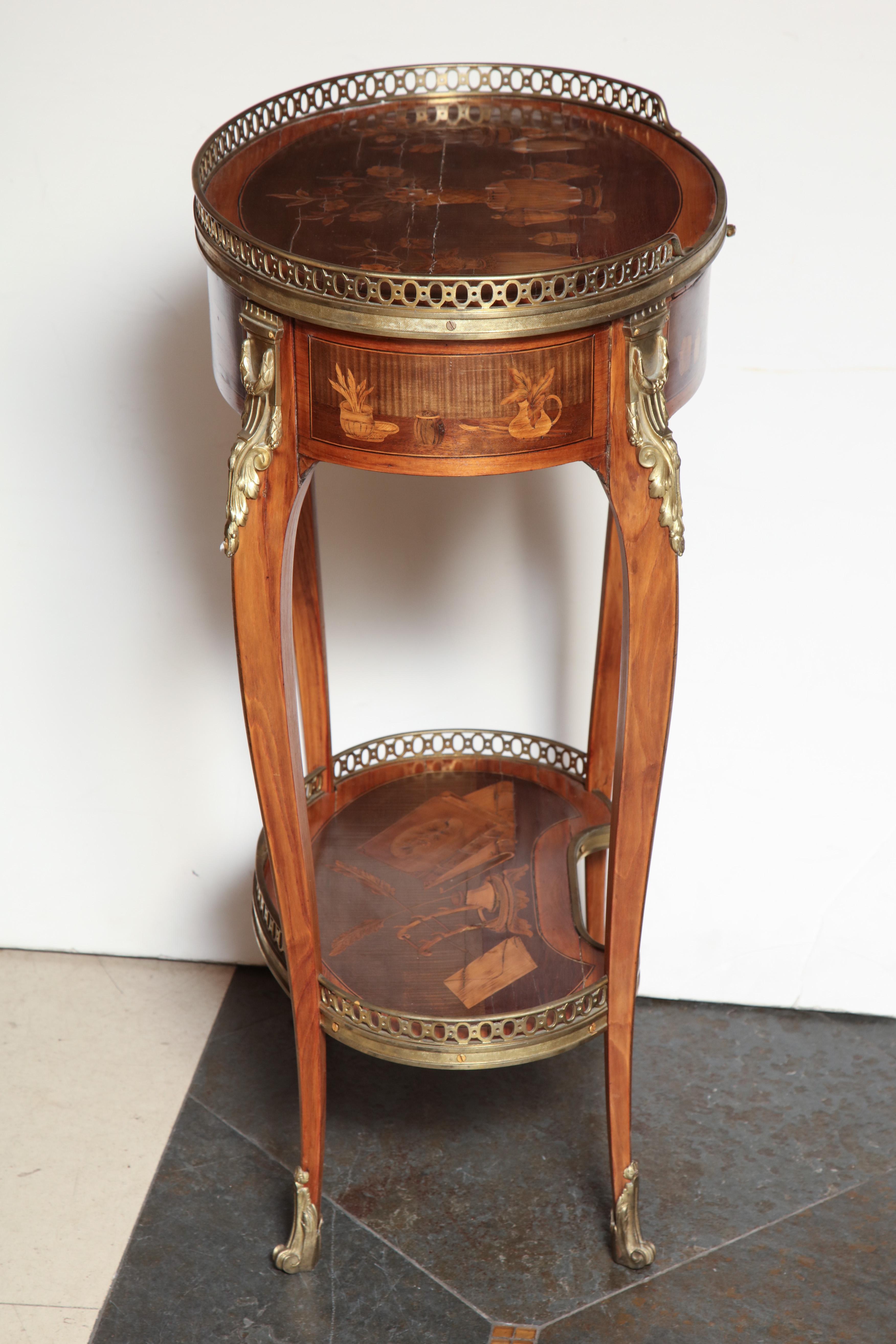 French Transitional Marquetry Oval Side Table 11