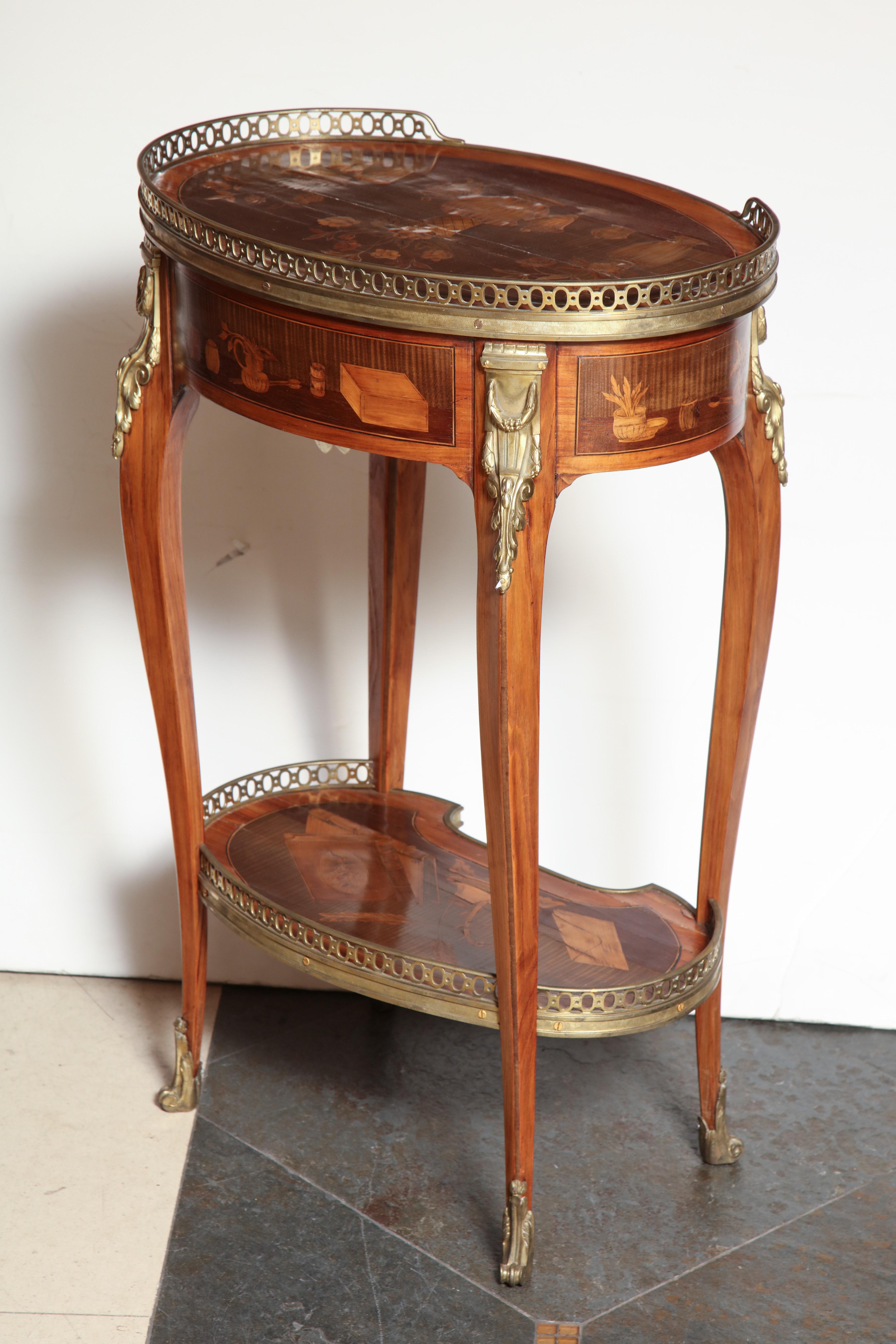 French Transitional Marquetry Oval Side Table 12