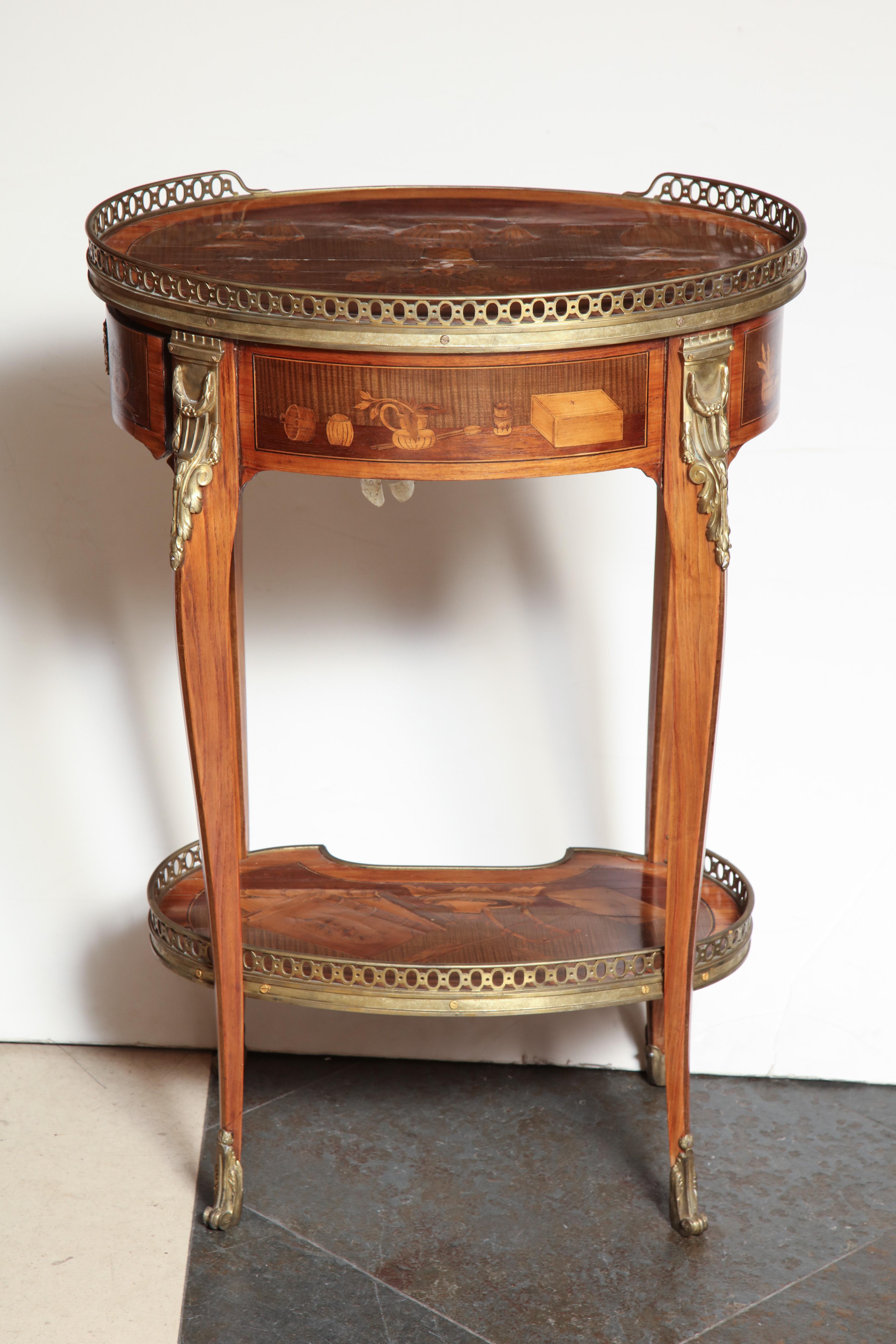 French Transitional Marquetry Oval Side Table 13