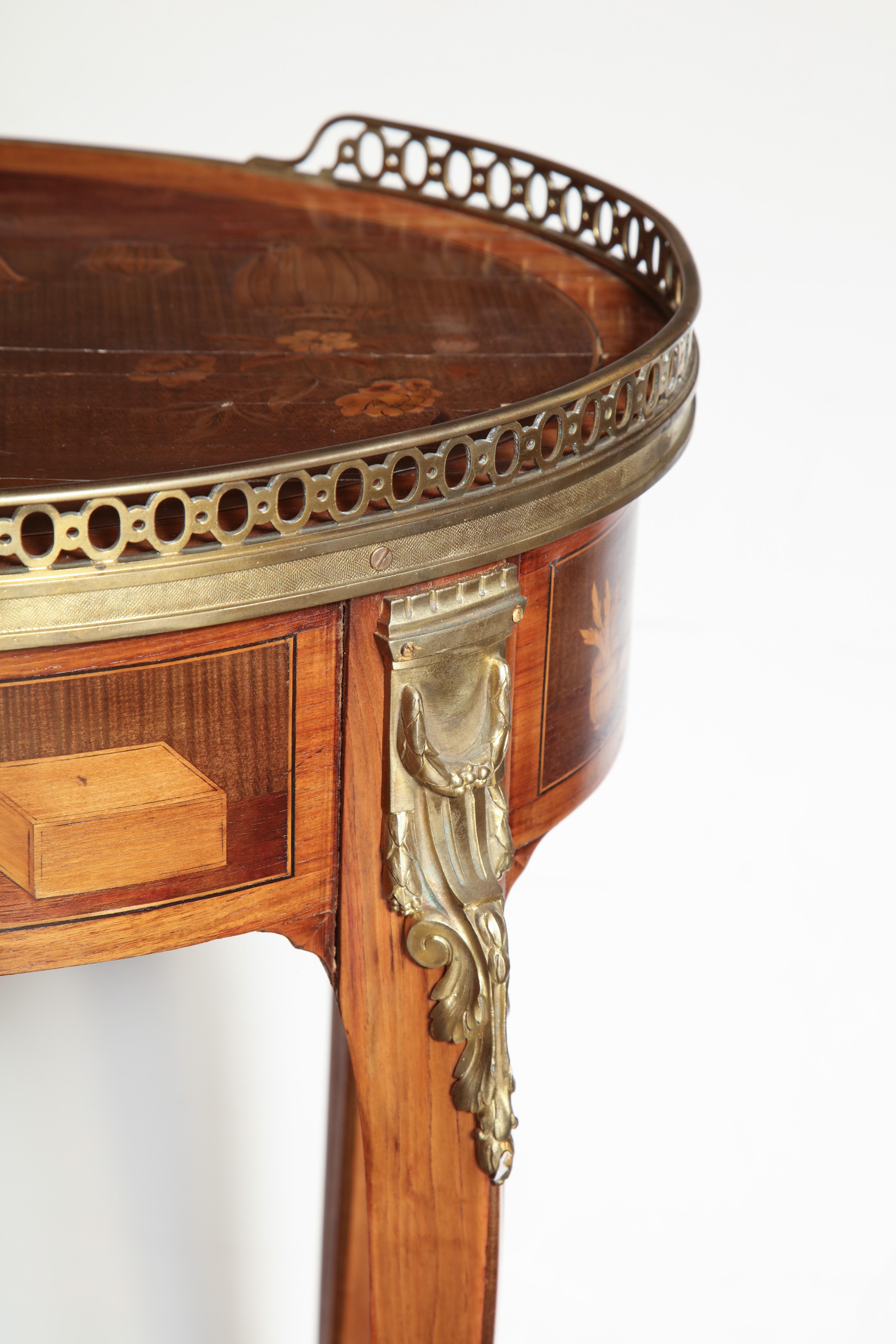 French Transitional Marquetry Oval Side Table 14