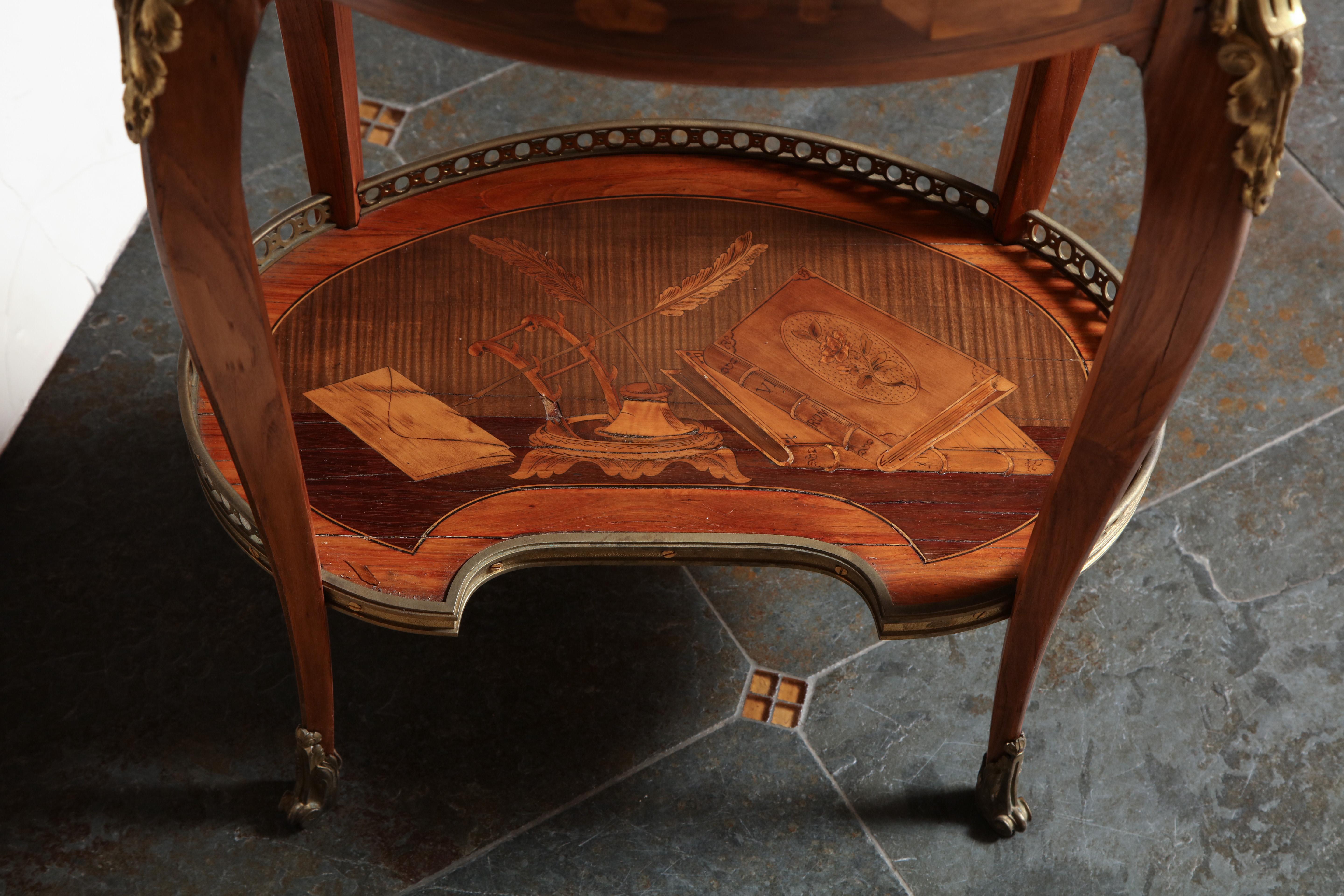 French Transitional Marquetry Oval Side Table 15