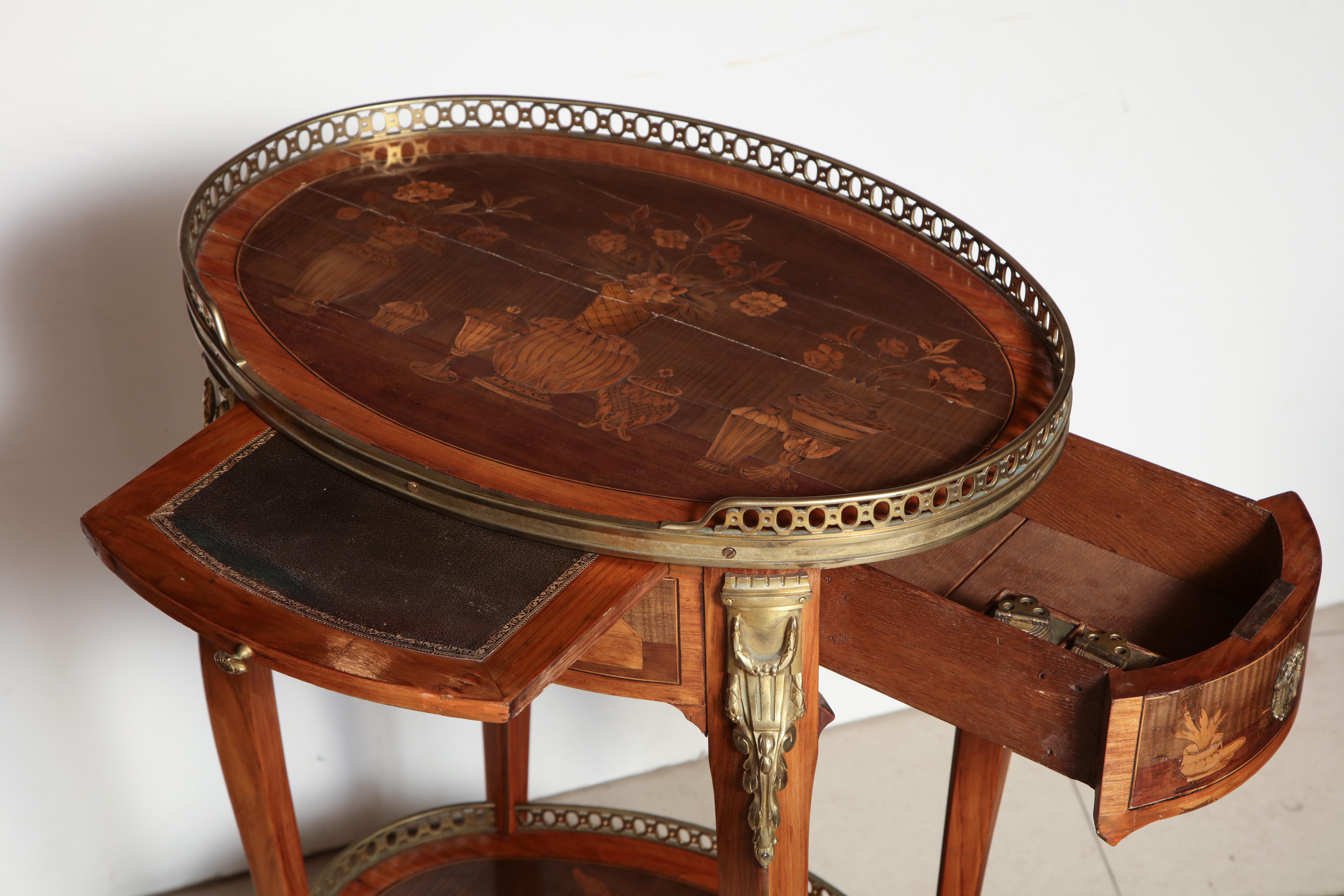Louis XV French Transitional Marquetry Oval Side Table