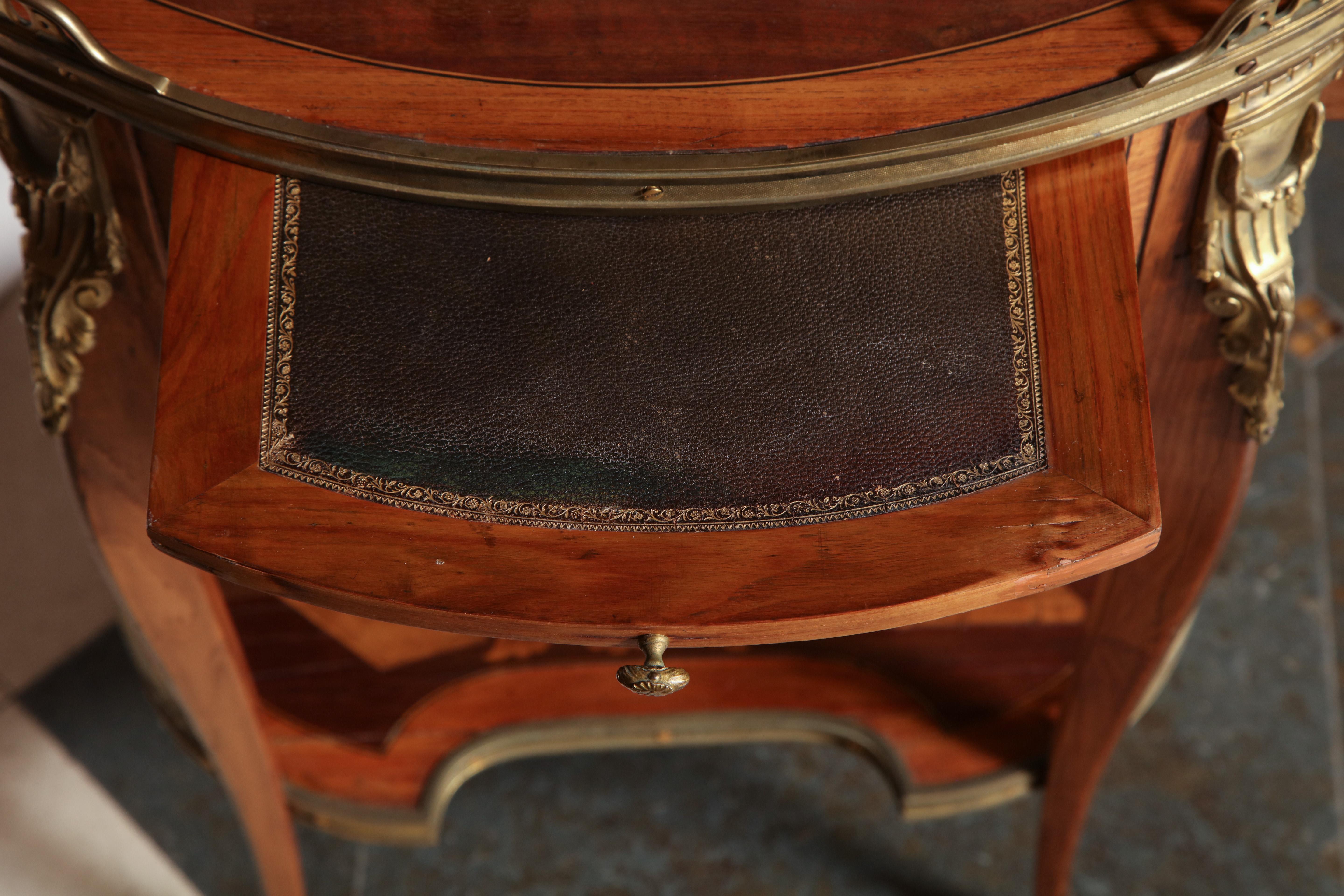 French Transitional Marquetry Oval Side Table 1