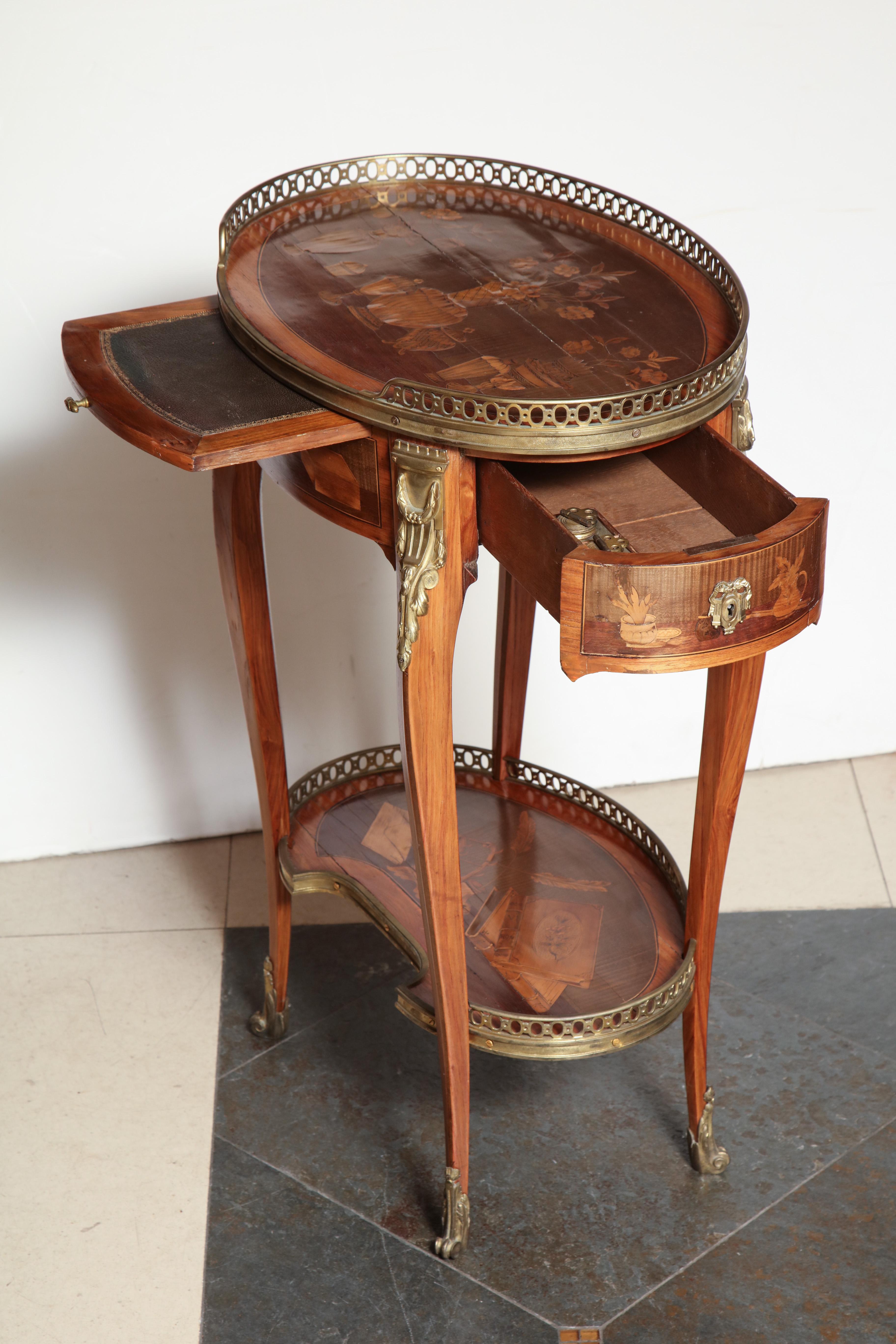 French Transitional Marquetry Oval Side Table 2