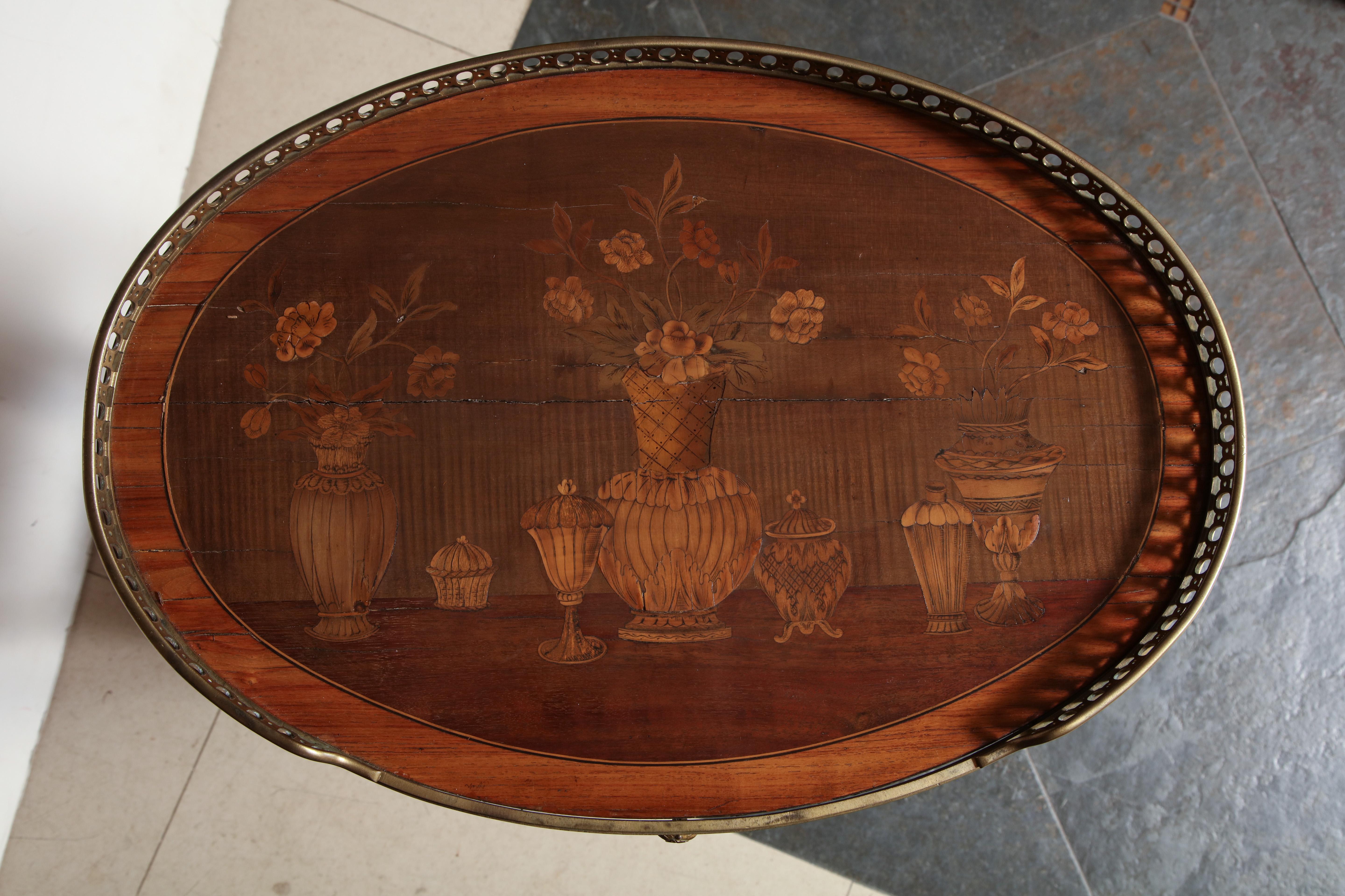 French Transitional Marquetry Oval Side Table 3