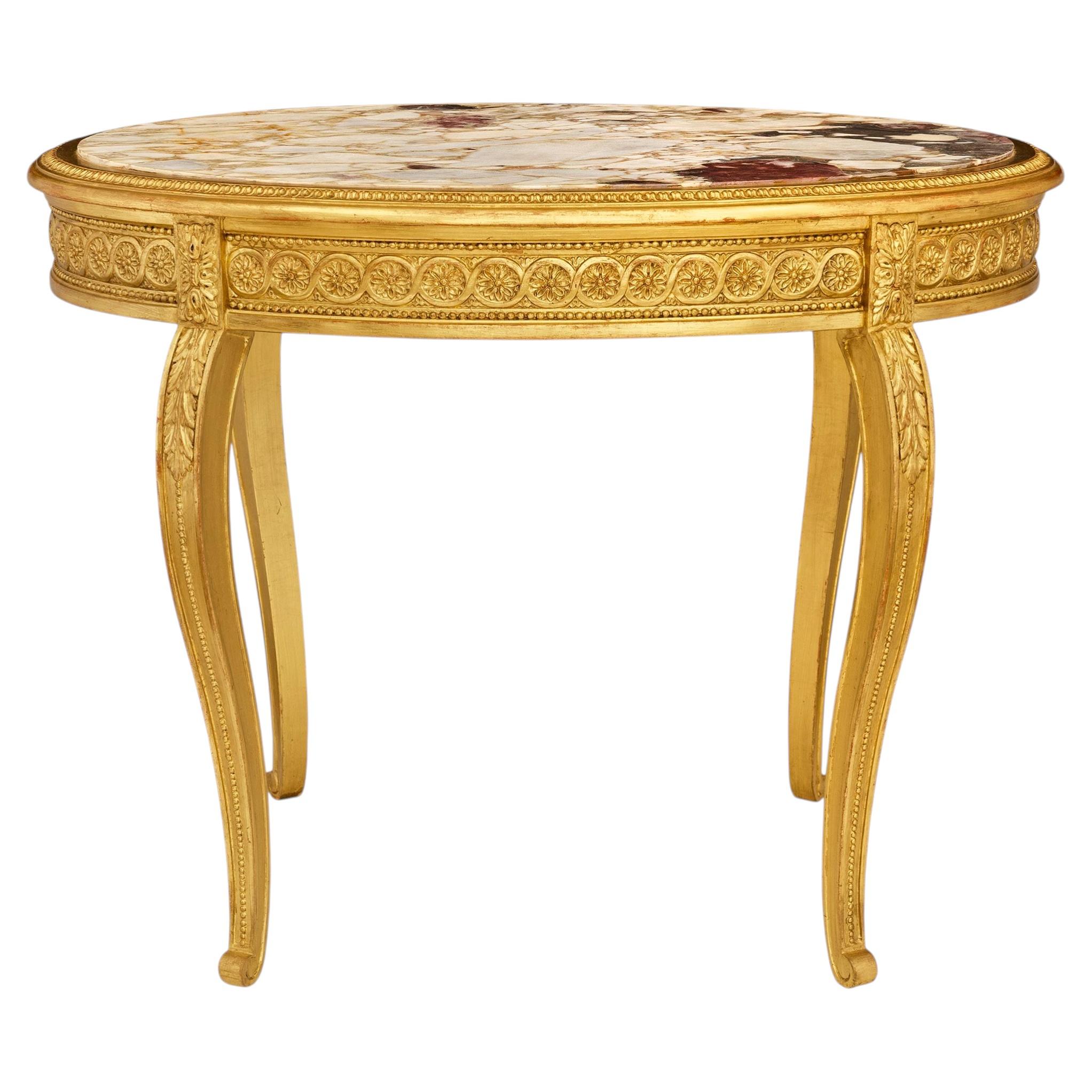French Transitional st. Giltwood and Breche Violette marble side/center table For Sale