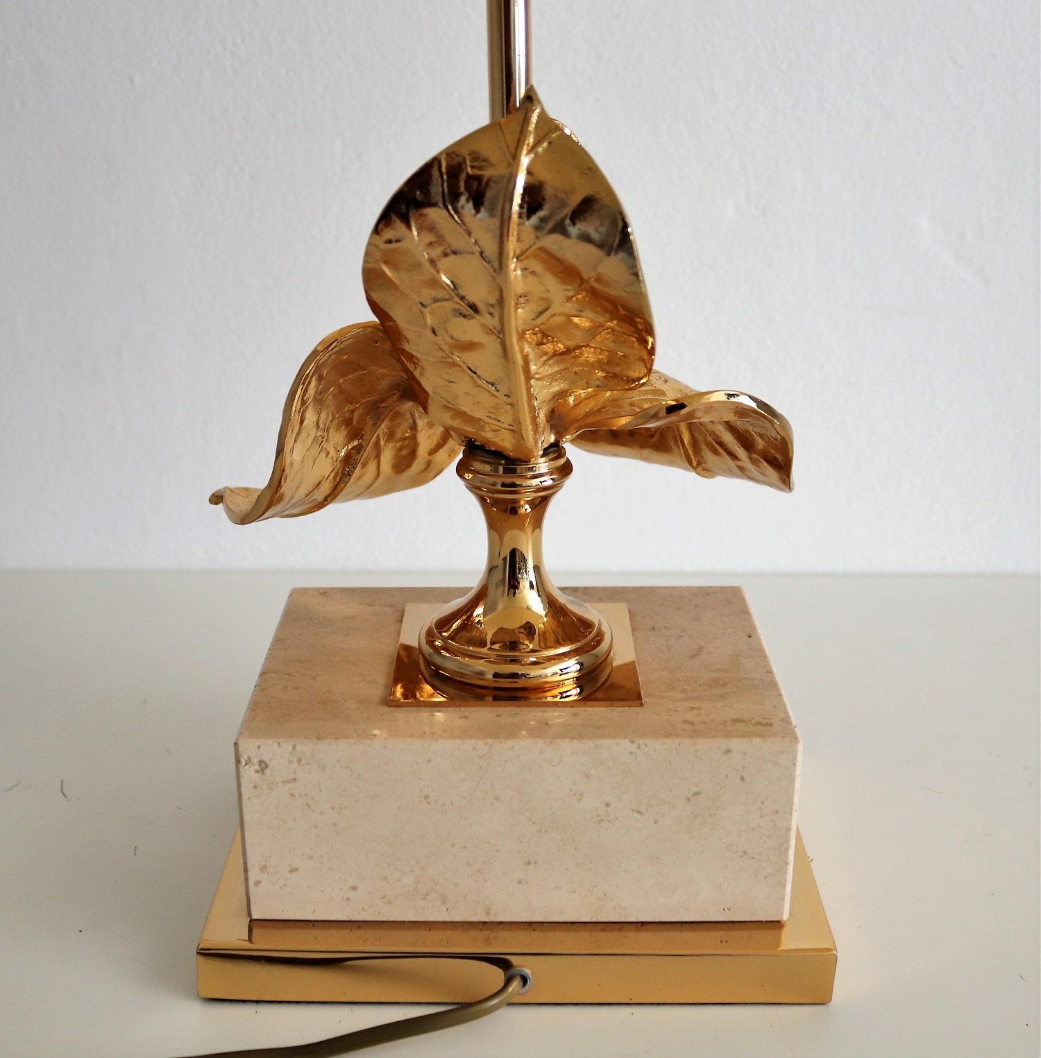 French Travertine and Gold-Plated Table Lamp, 1970s 2