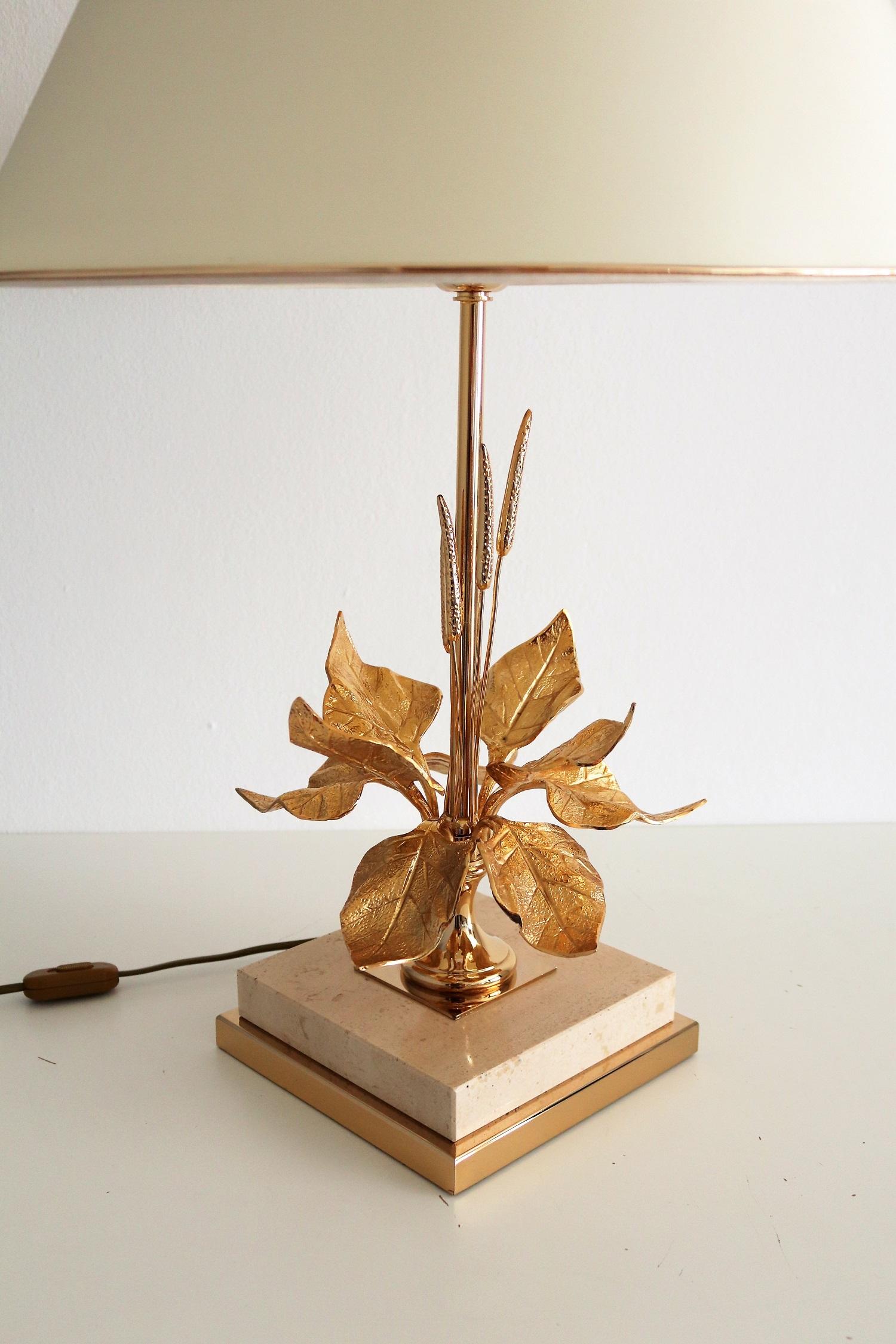 French Travertine Marble and Gold-Plated Table Lamp, 1970s 4