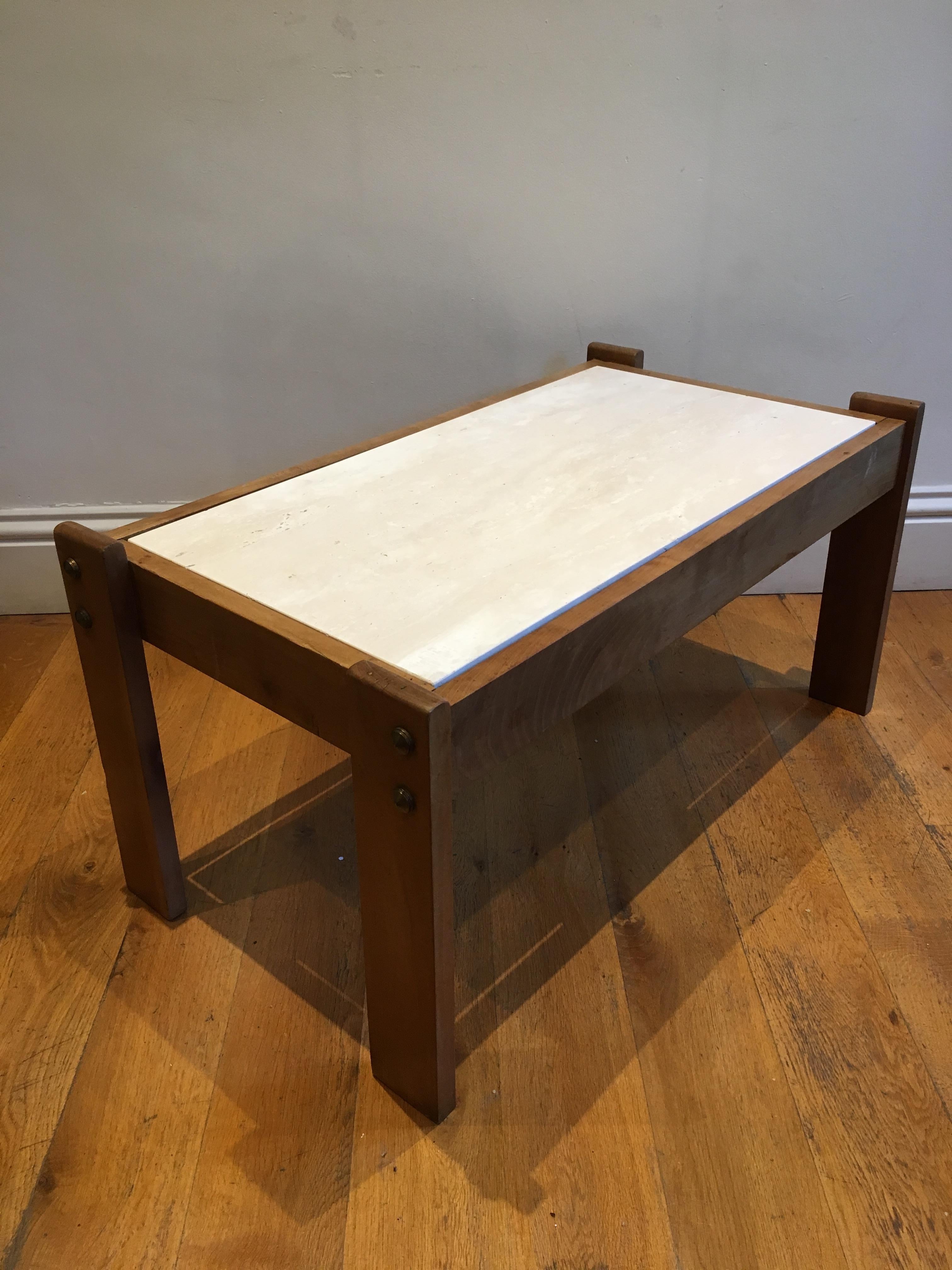 French Travertine and Wood Coffee Table In Good Condition In London, GB