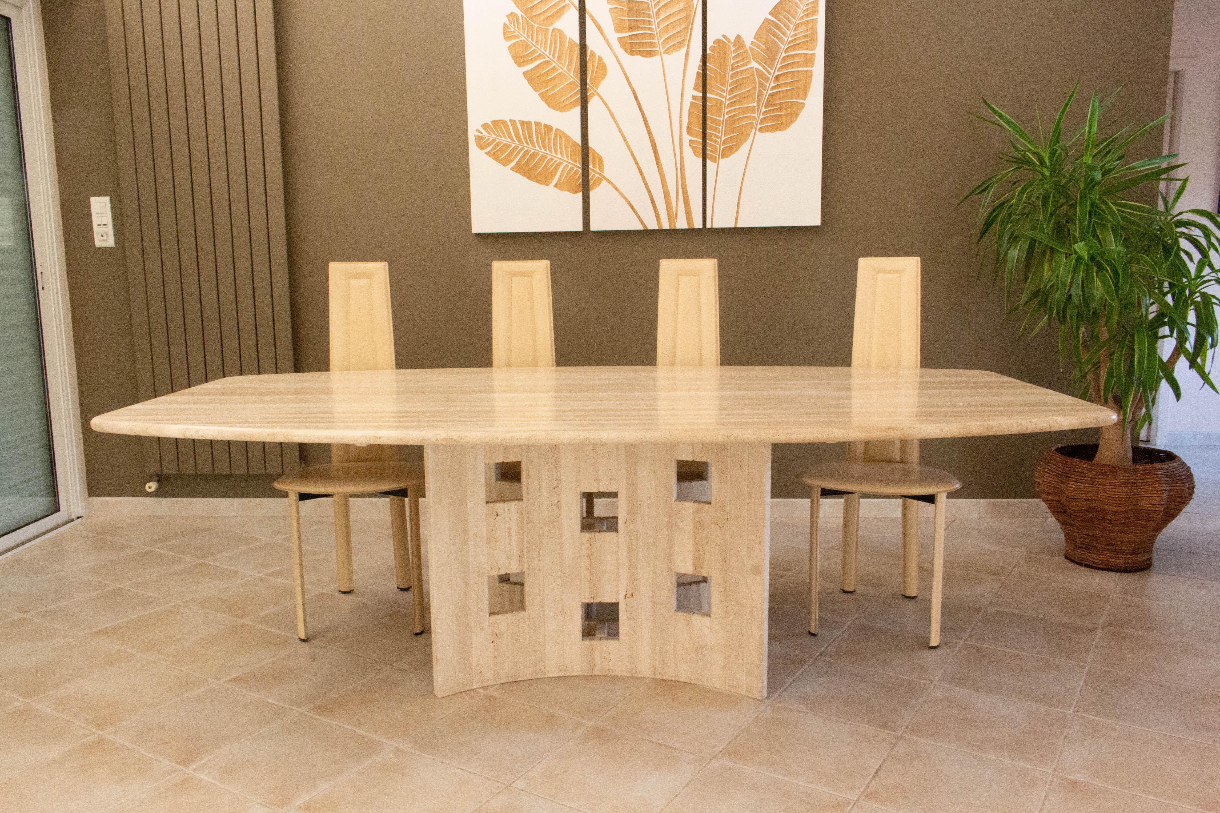 French Travertine Dining Table or Conference Table, circa 1980 For Sale 8