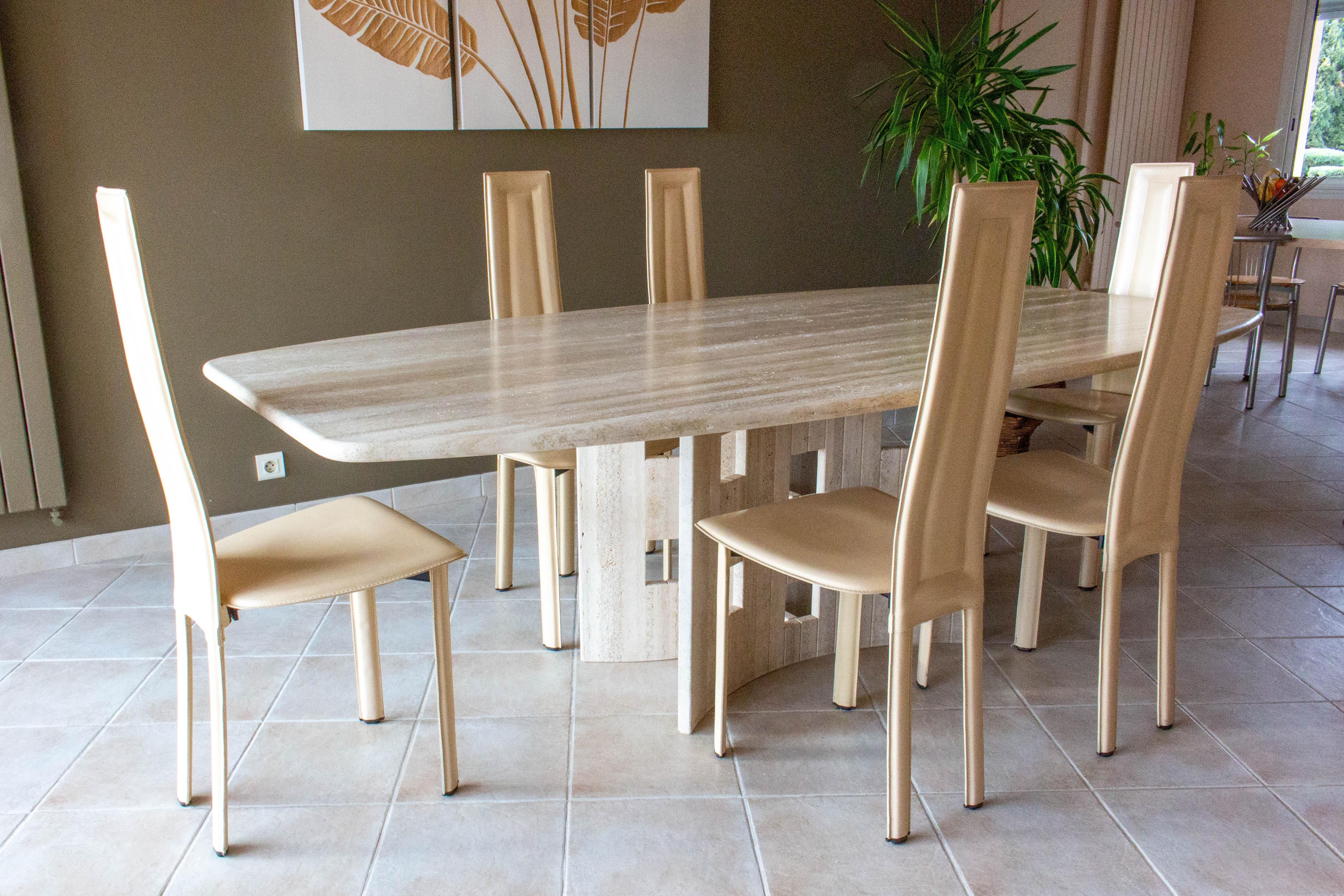 Late 20th Century French Travertine Dining Table or Conference Table, circa 1980 For Sale