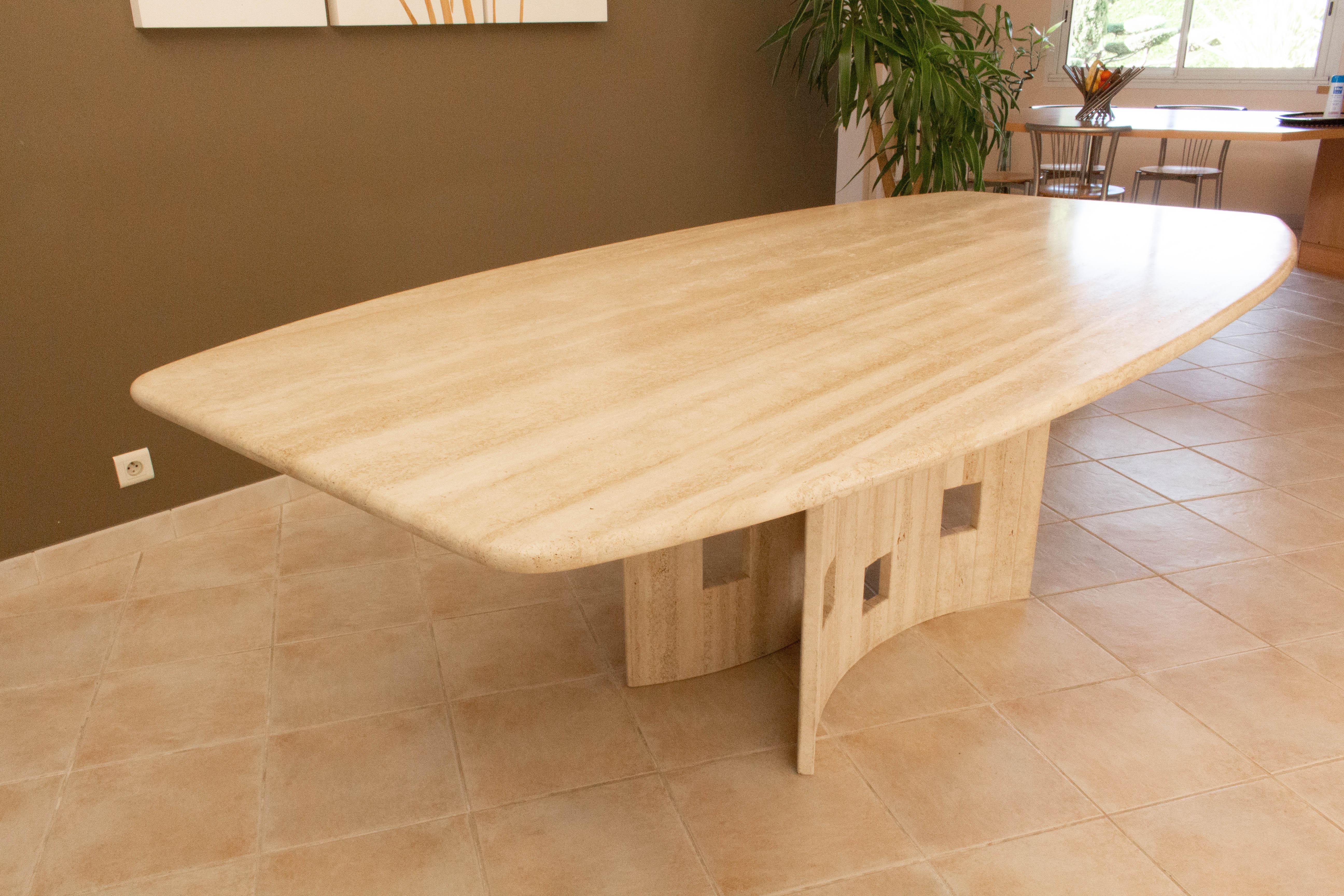 French Travertine Dining Table or Conference Table, circa 1980 For Sale 1