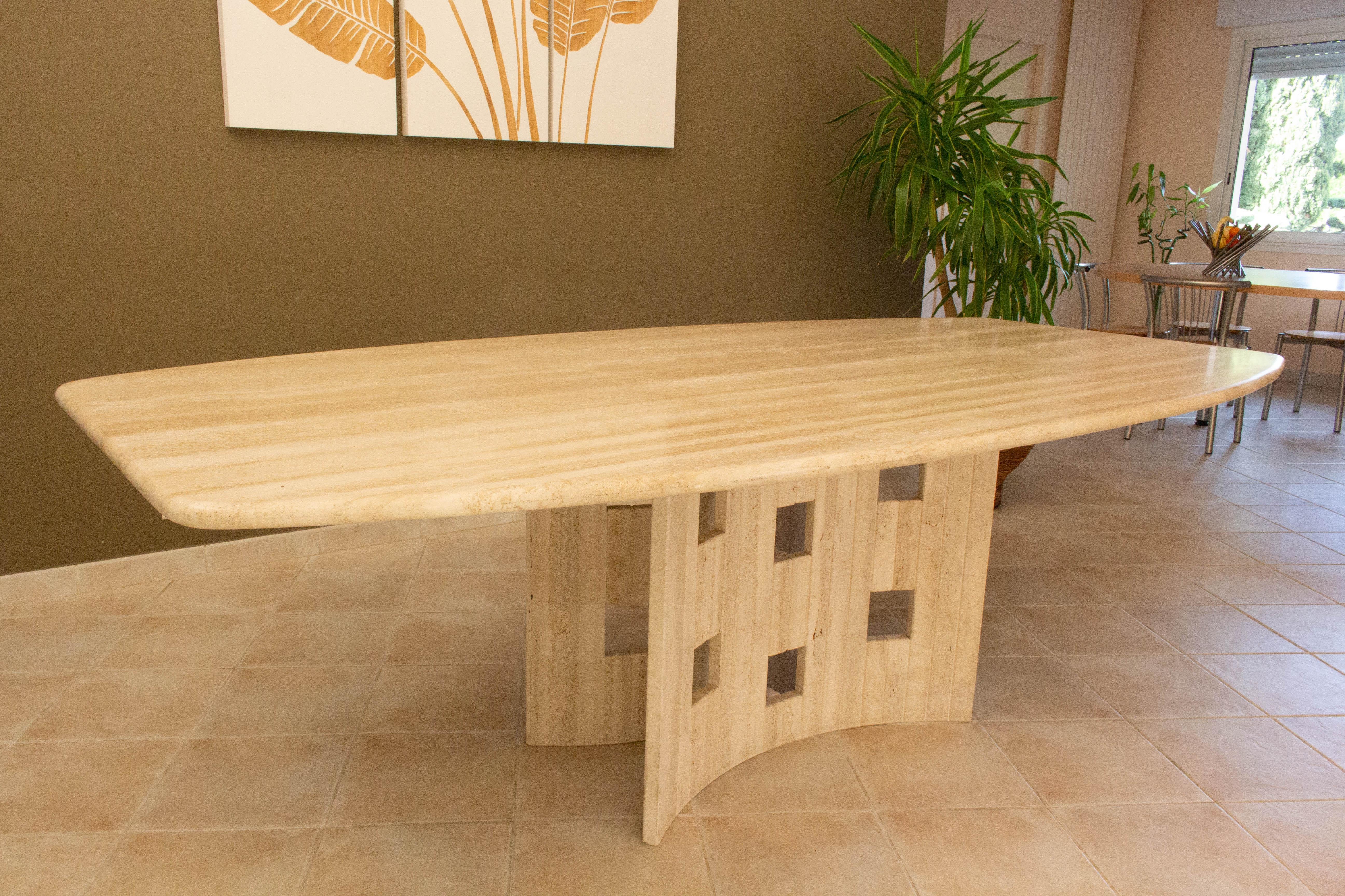 French Travertine Dining Table or Conference Table, circa 1980 For Sale 2