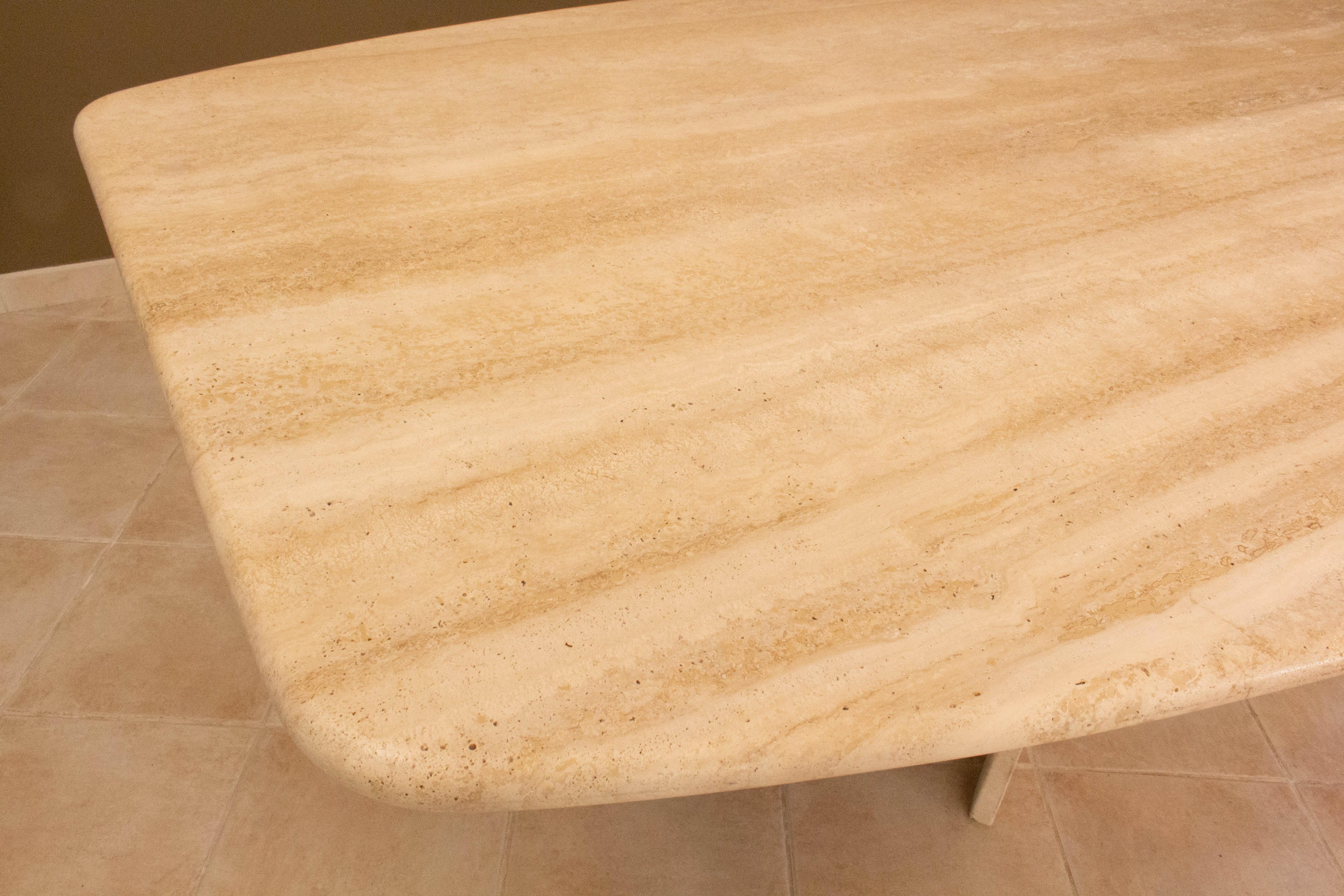 French Travertine Dining Table or Conference Table, circa 1980 For Sale 6