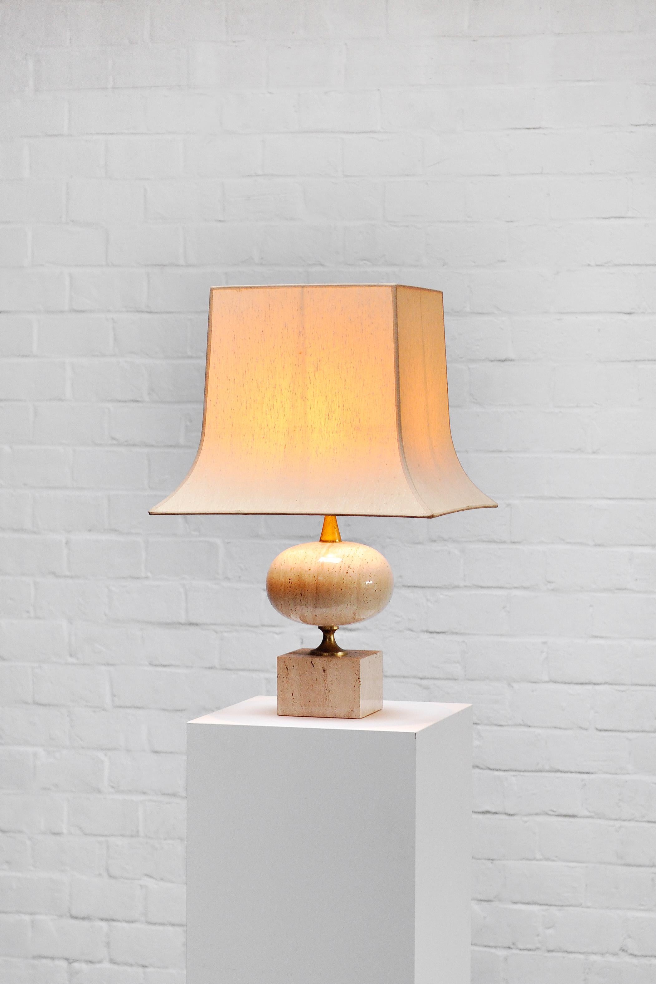 Mid-Century Modern French Travertine Table Lamp By Philippe Barbier, 1970's