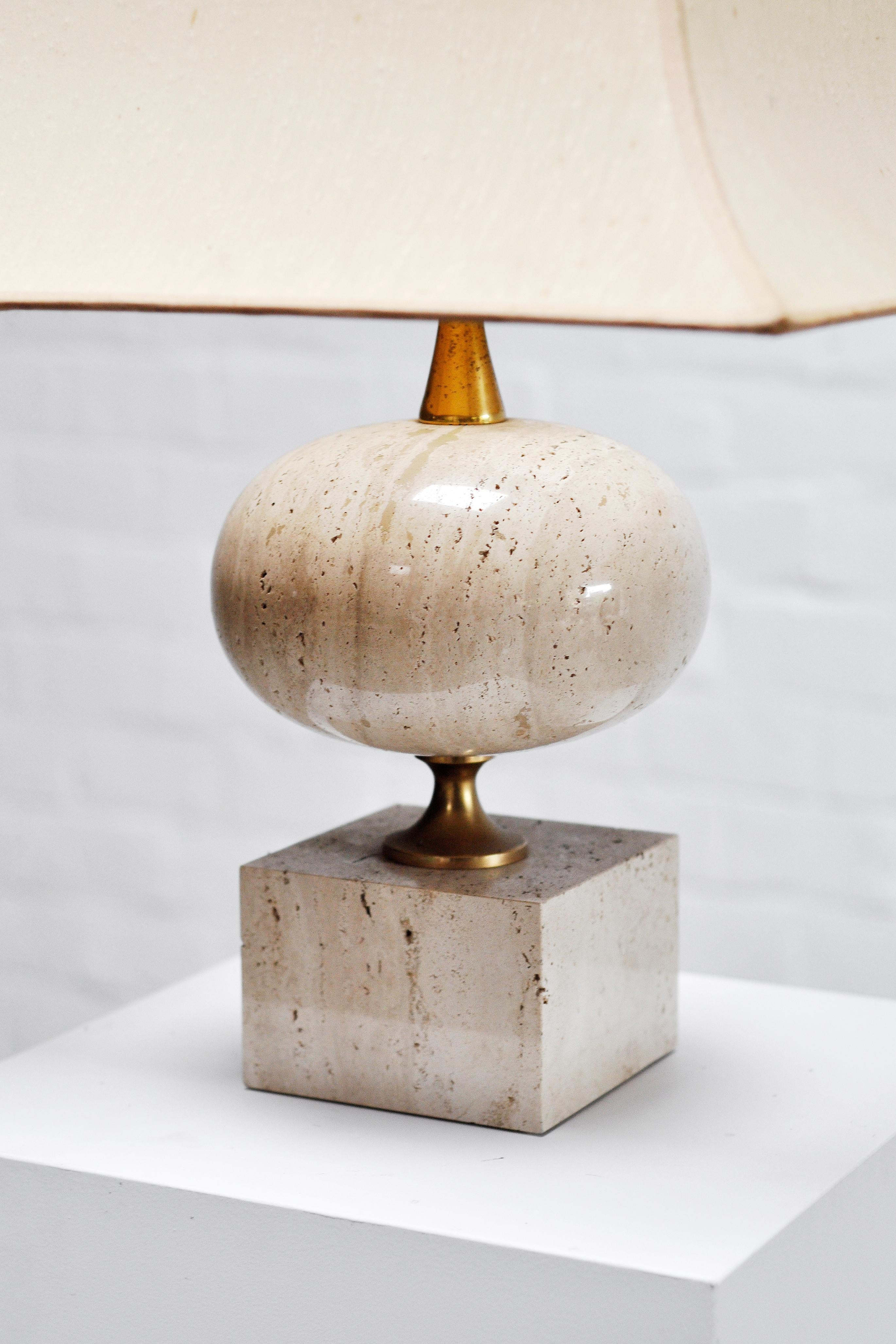Late 20th Century French Travertine Table Lamp By Philippe Barbier, 1970's