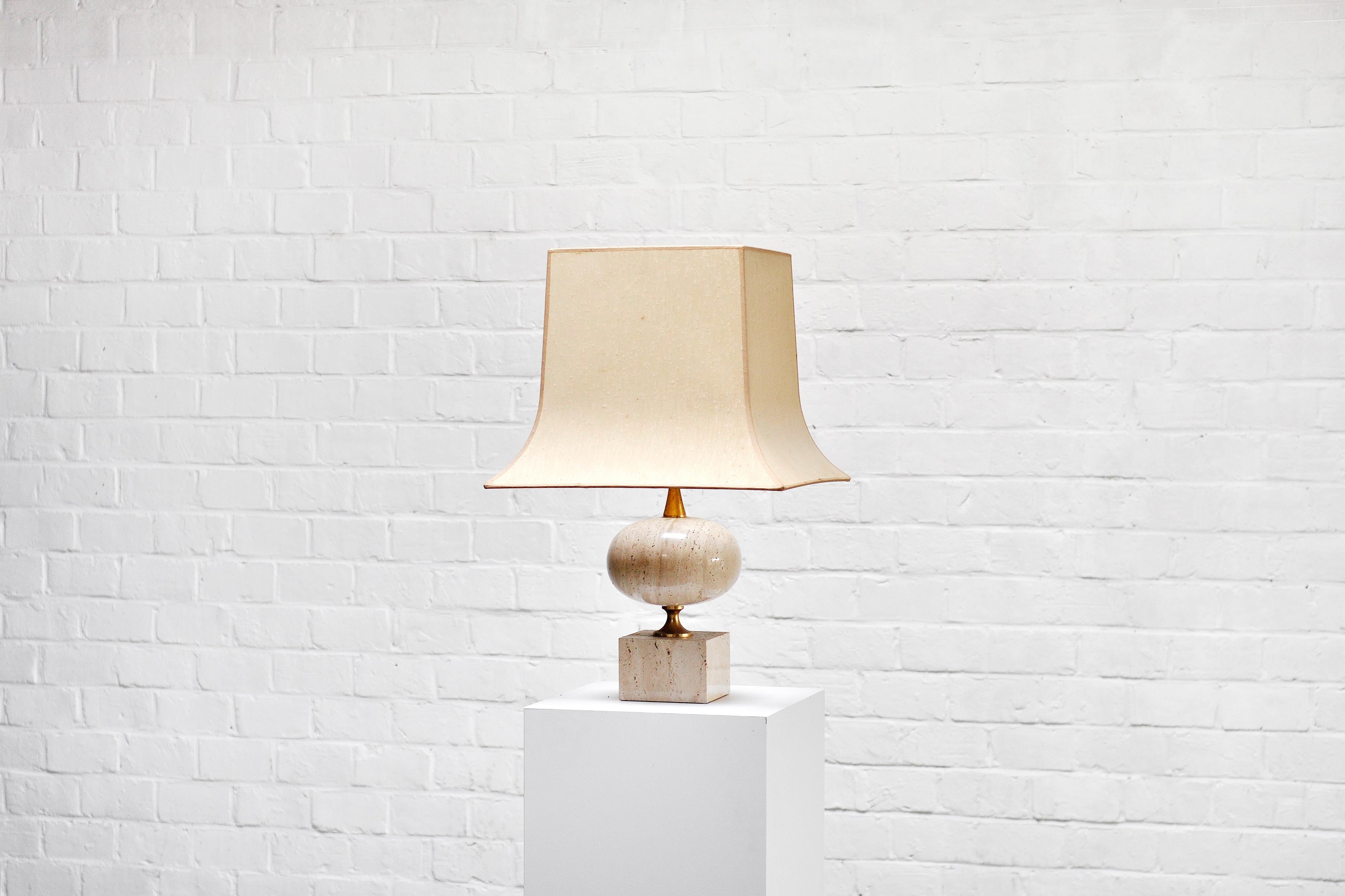 French Travertine Table Lamp By Philippe Barbier, 1970's 3