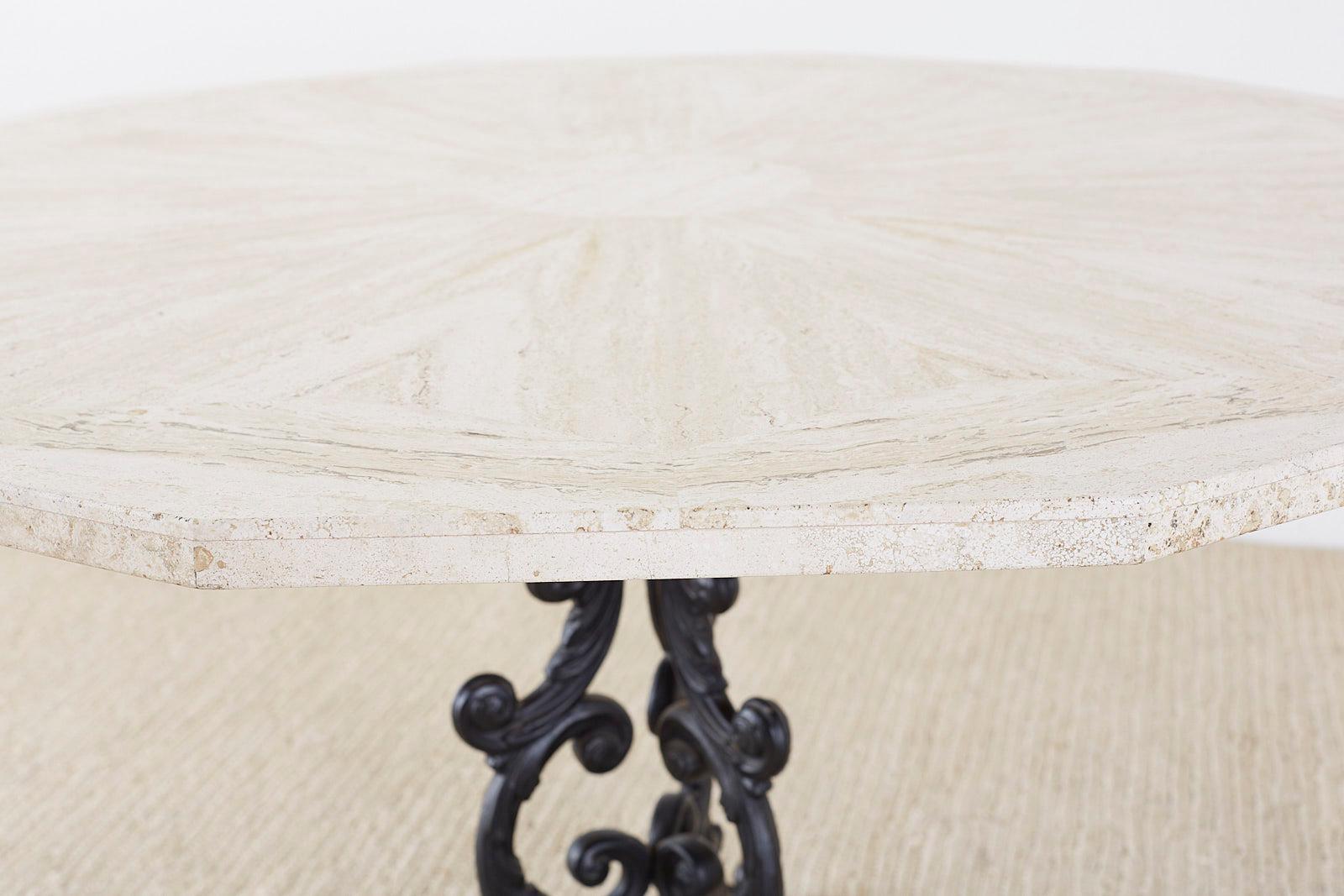 French Travertine Top Bistro Garden Dining Table 4