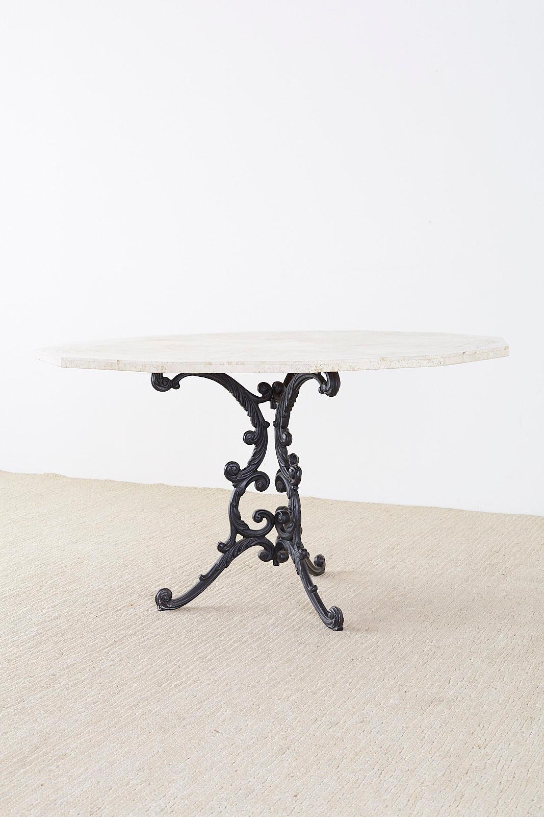 Art Nouveau French Travertine Top Bistro Garden Dining Table