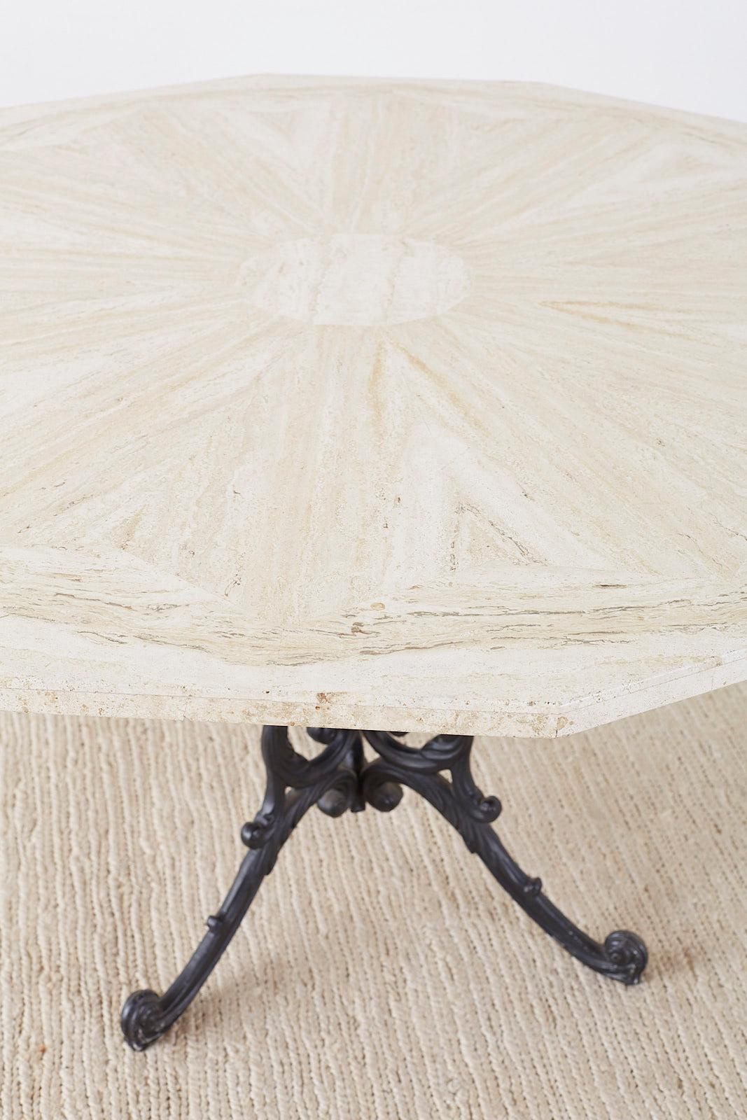 French Travertine Top Bistro Garden Dining Table 1