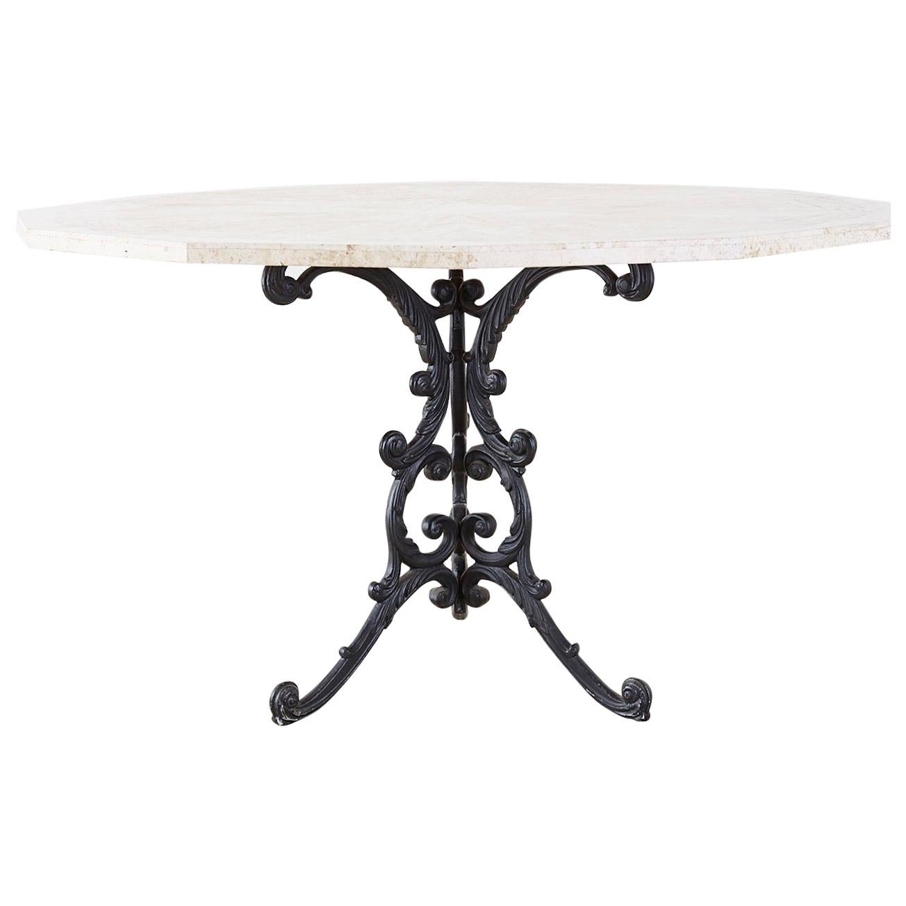 French Travertine Top Bistro Garden Dining Table