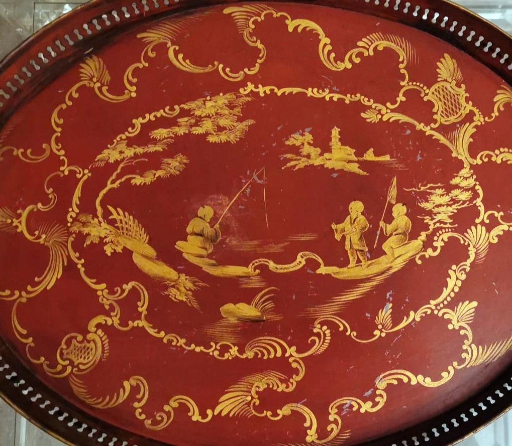 French Tray Napoleon III Style in Metal Hand Painted with Gold Paint In Good Condition In Prato, Tuscany
