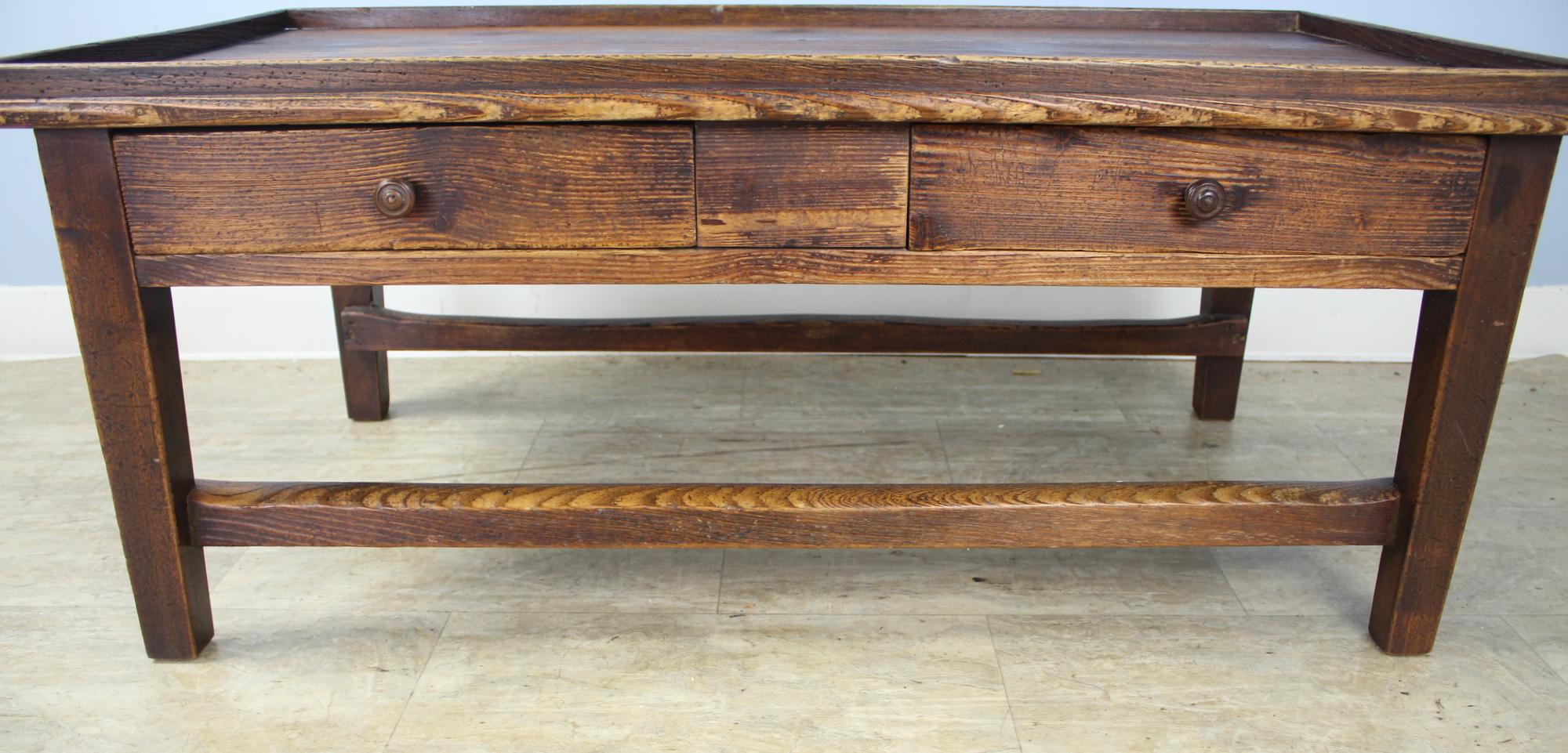 French Tray-Top Two-Drawer Pine Coffee Table 1