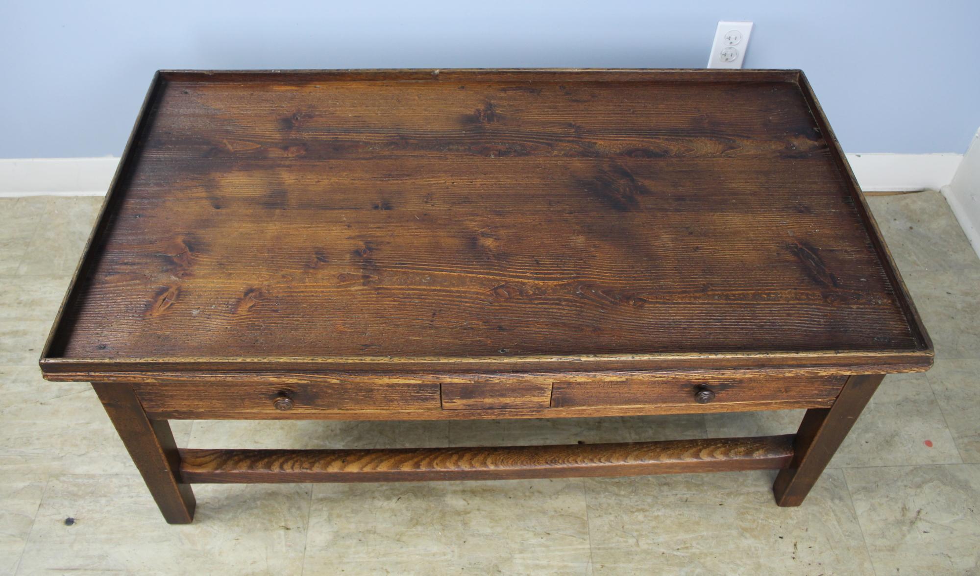 French Tray-Top Two-Drawer Pine Coffee Table 2