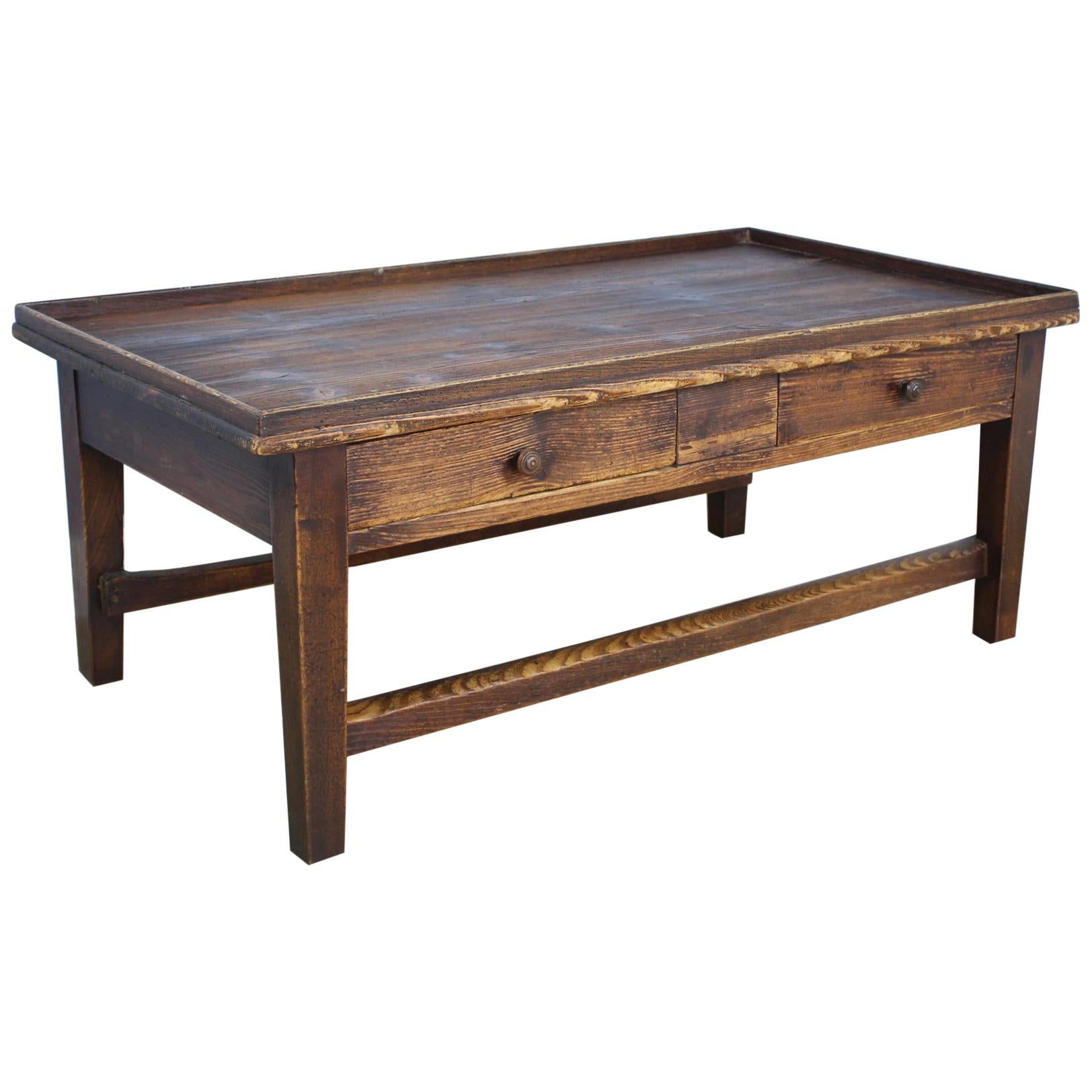 French Tray-Top Two-Drawer Pine Coffee Table