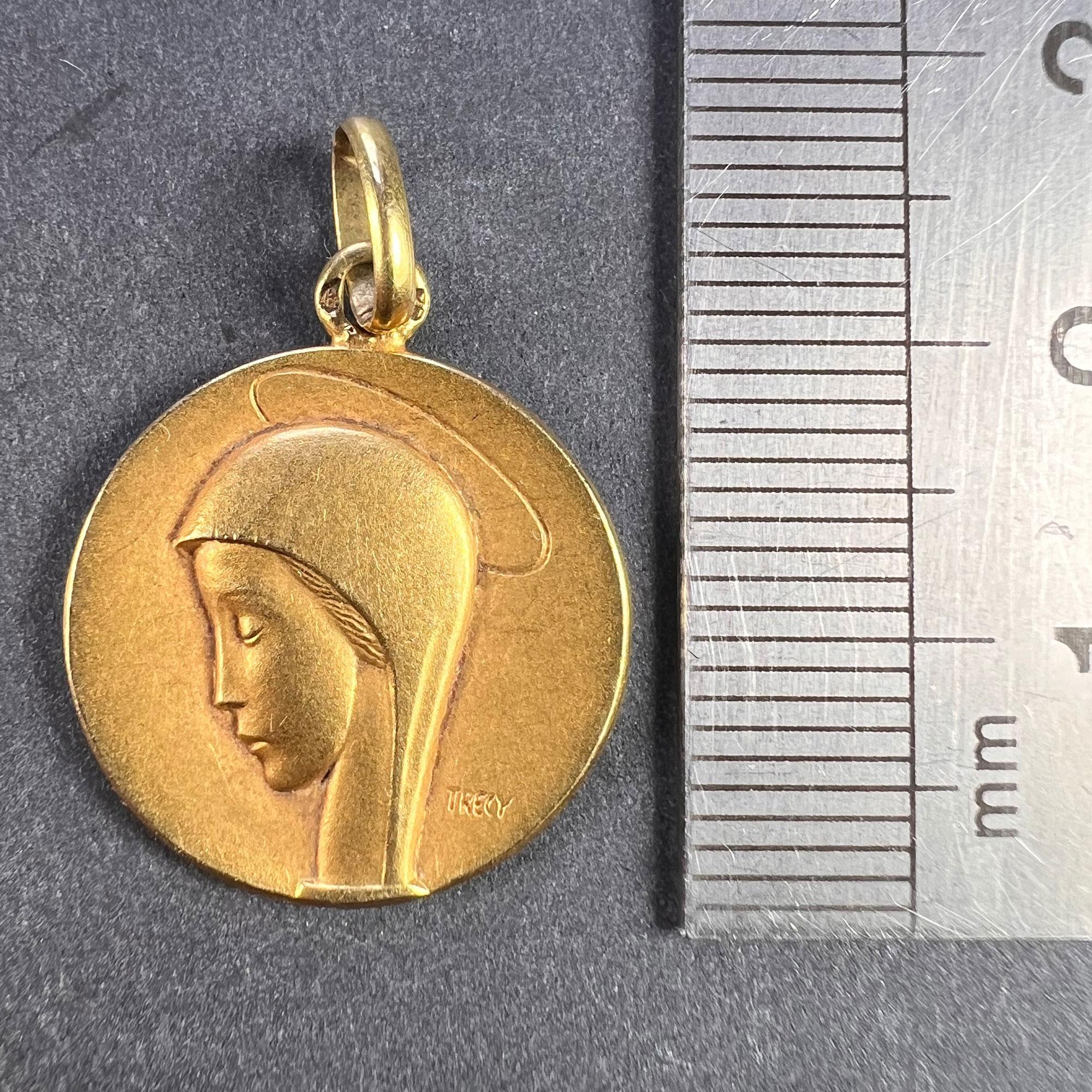 French Trecy Jungfrau Maria 18K Gelb Gold Medal Charm Anhänger 6