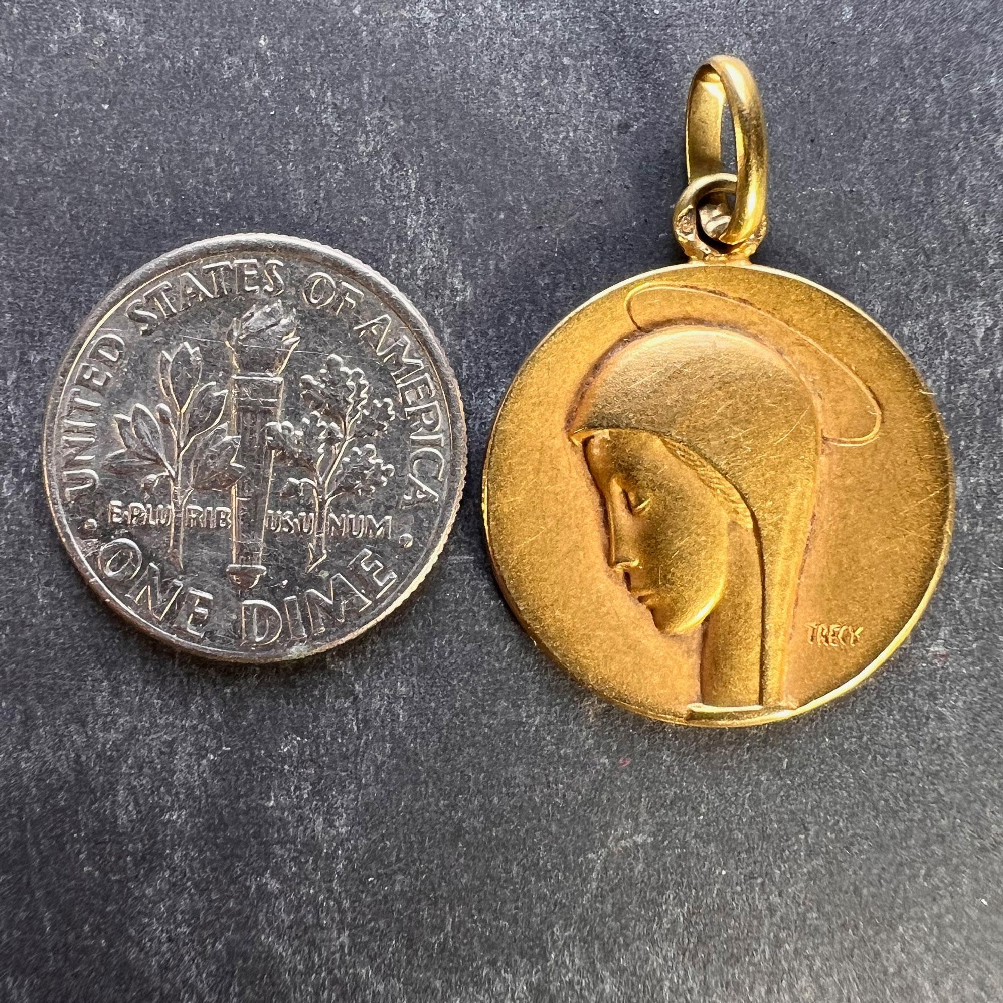 French Trecy Jungfrau Maria 18K Gelb Gold Medal Charm Anhänger 7
