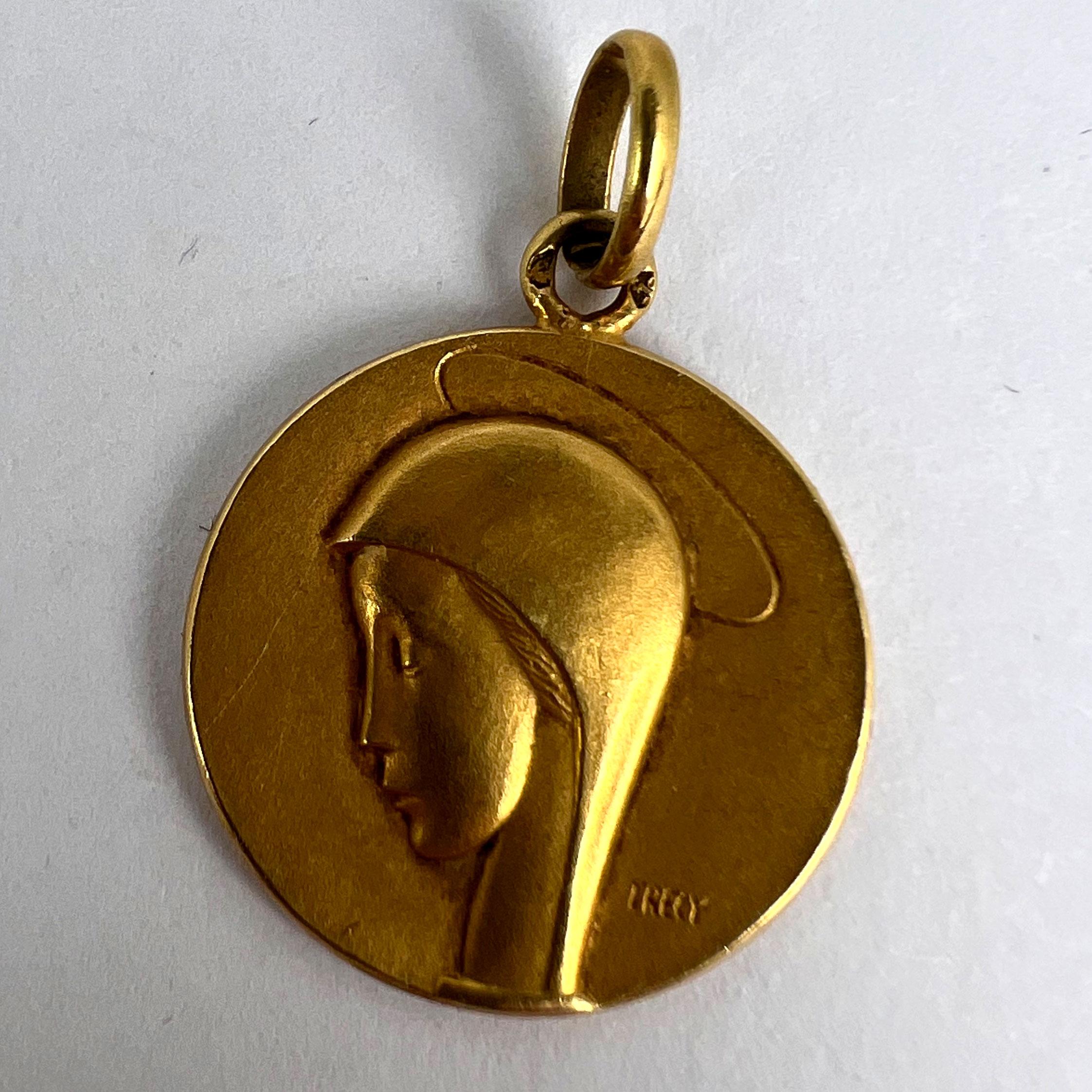 French Trecy Jungfrau Maria 18K Gelb Gold Medal Charm Anhänger 8
