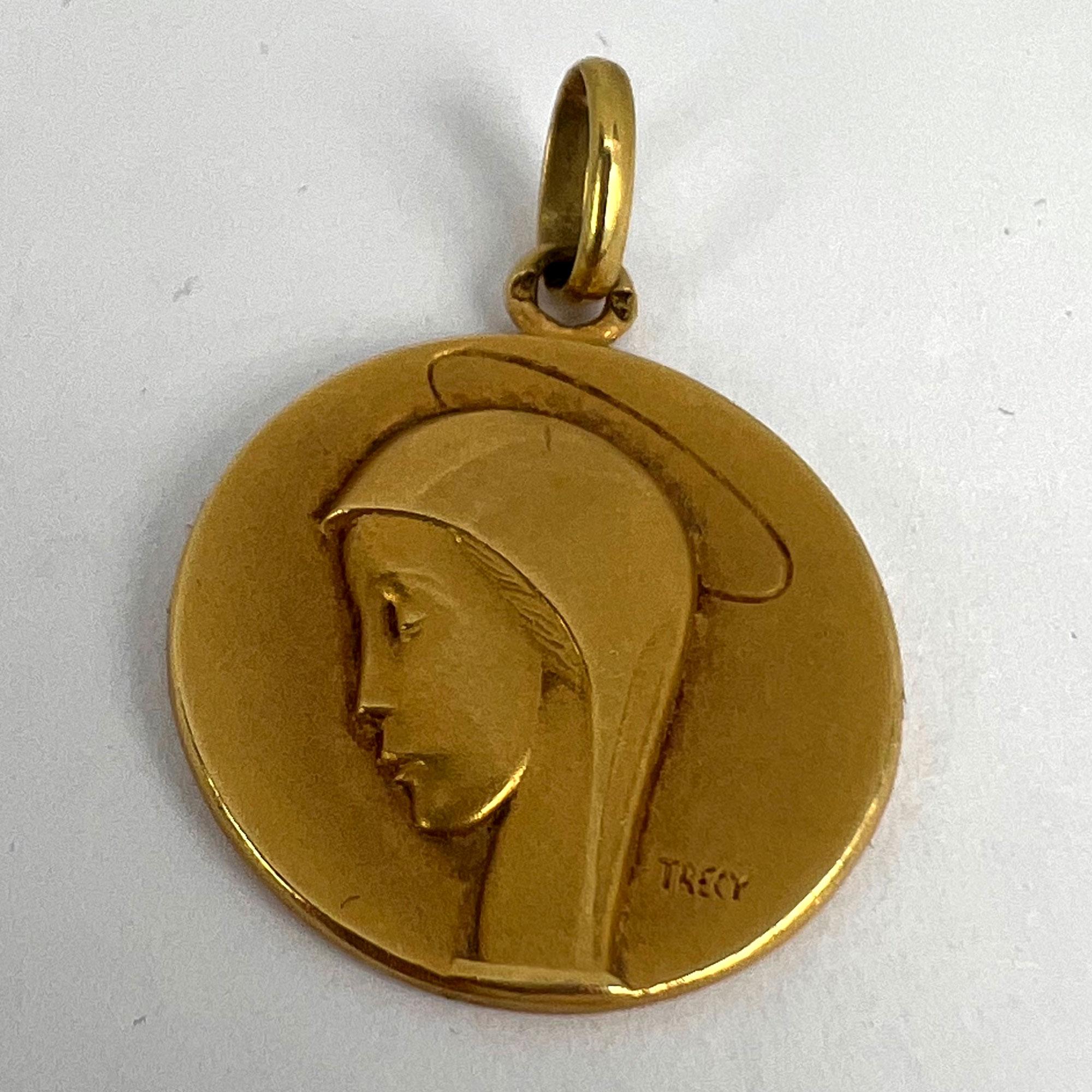 French Trecy Jungfrau Maria 18K Gelb Gold Medal Charm Anhänger 9