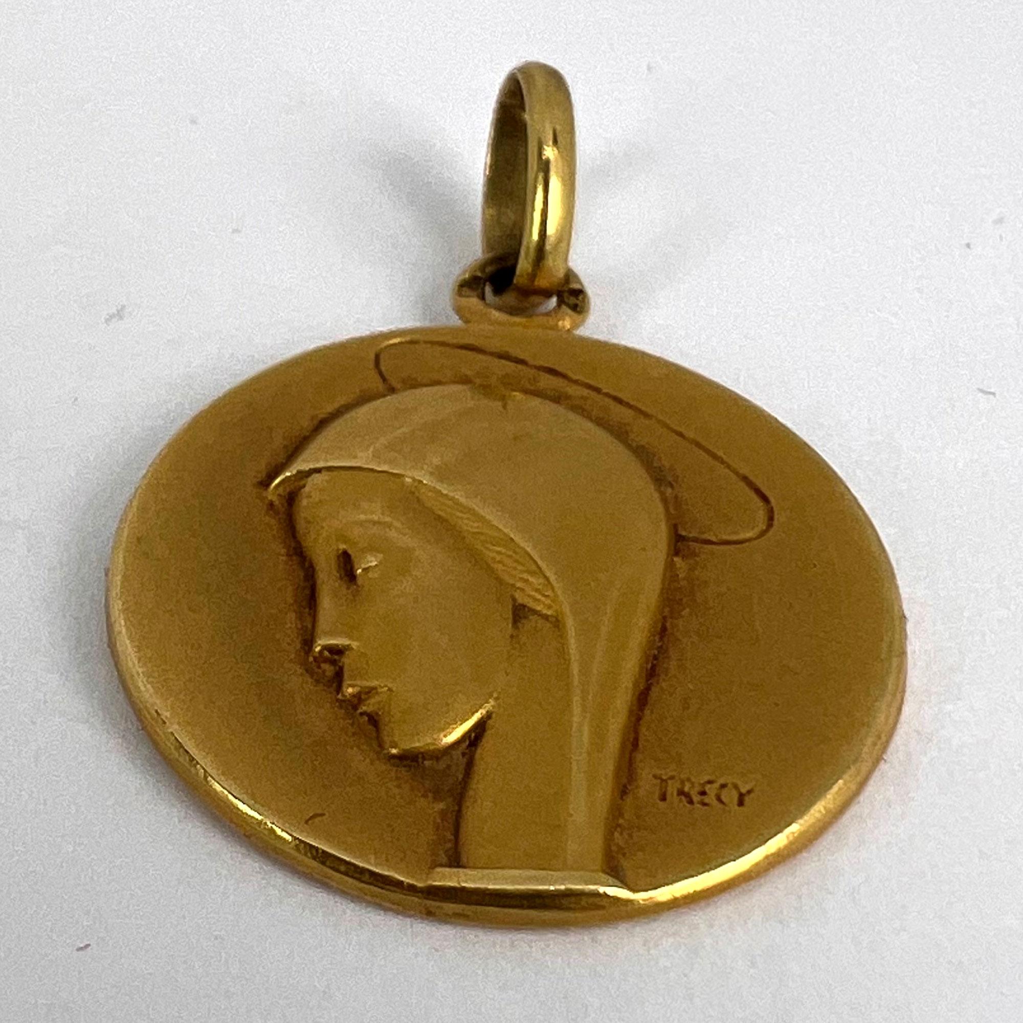 French Trecy Jungfrau Maria 18K Gelb Gold Medal Charm Anhänger 10