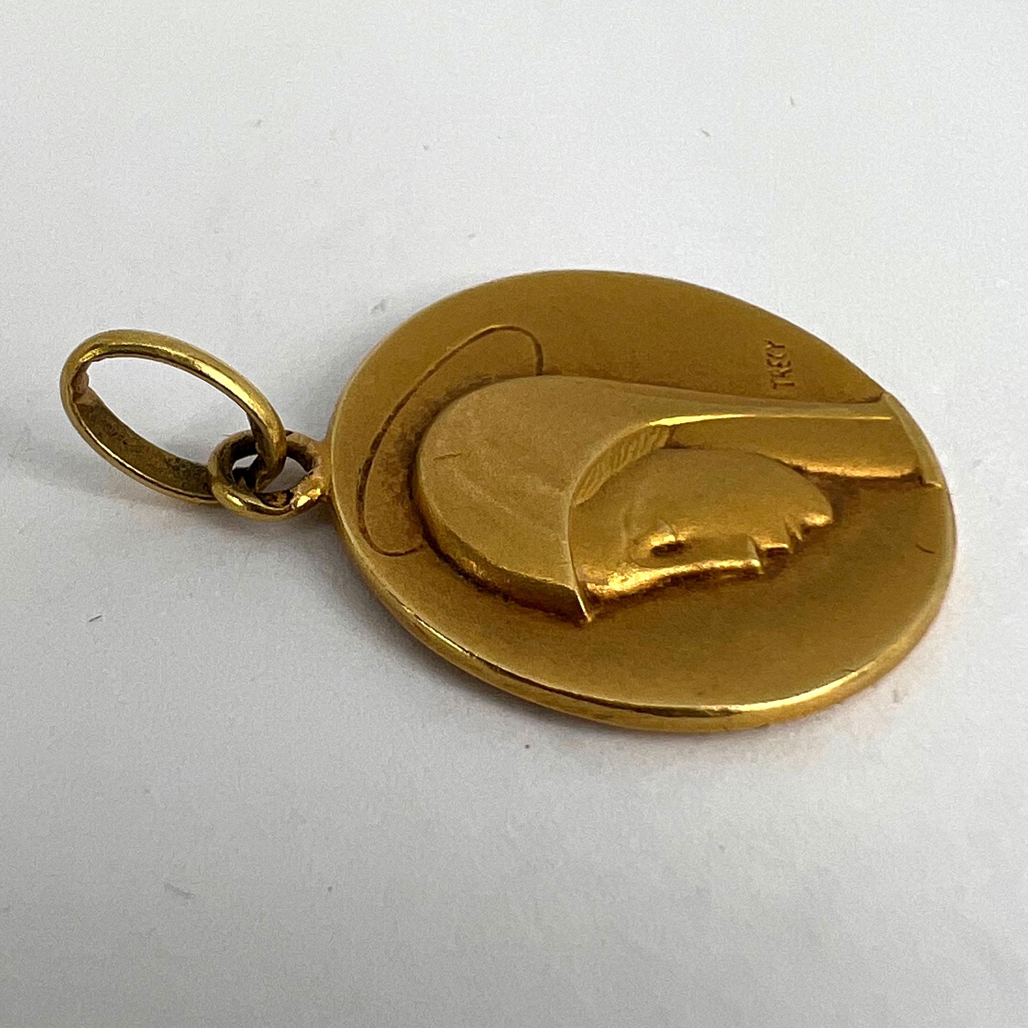 French Trecy Jungfrau Maria 18K Gelb Gold Medal Charm Anhänger 11