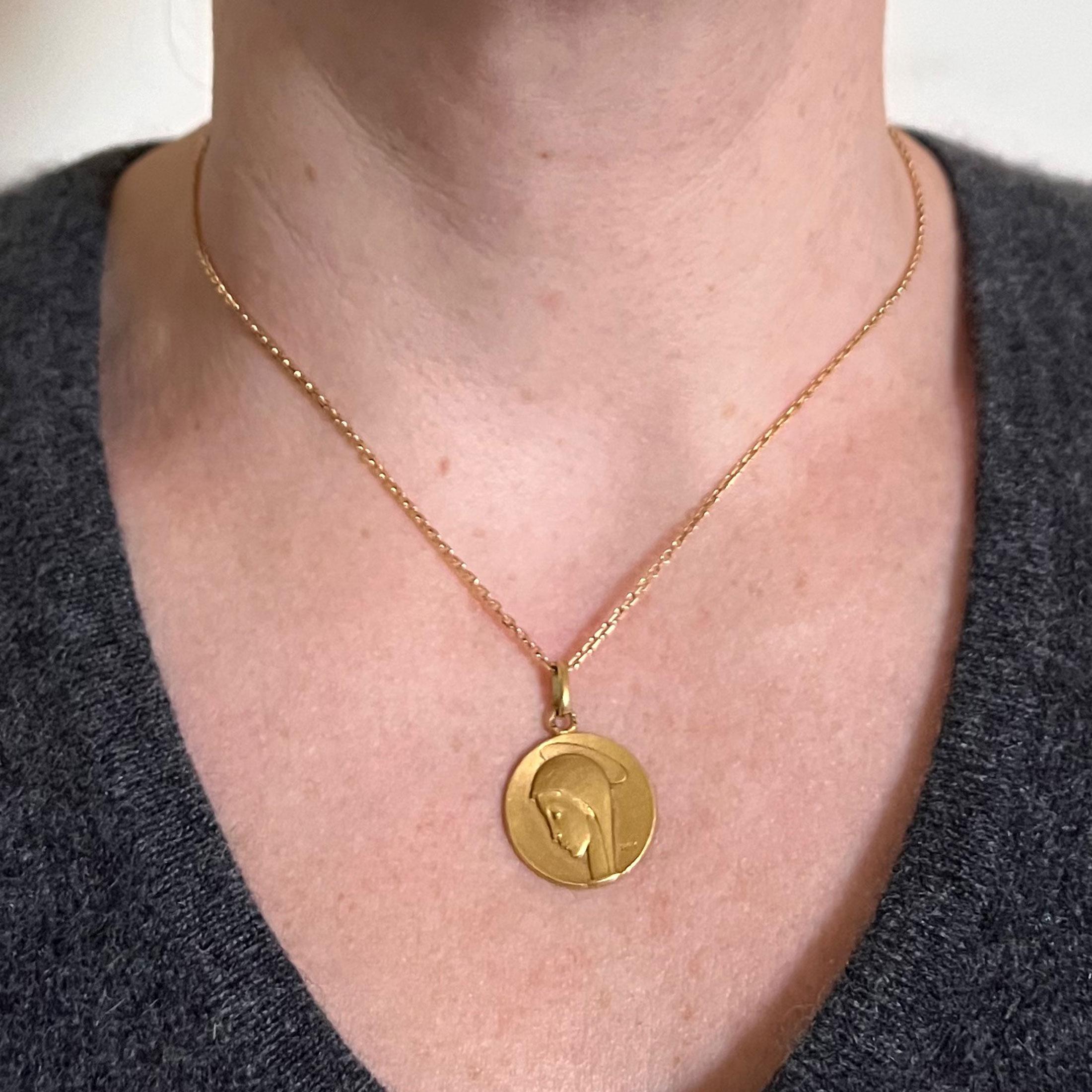 French Trecy Jungfrau Maria 18K Gelb Gold Medal Charm Anhänger Damen