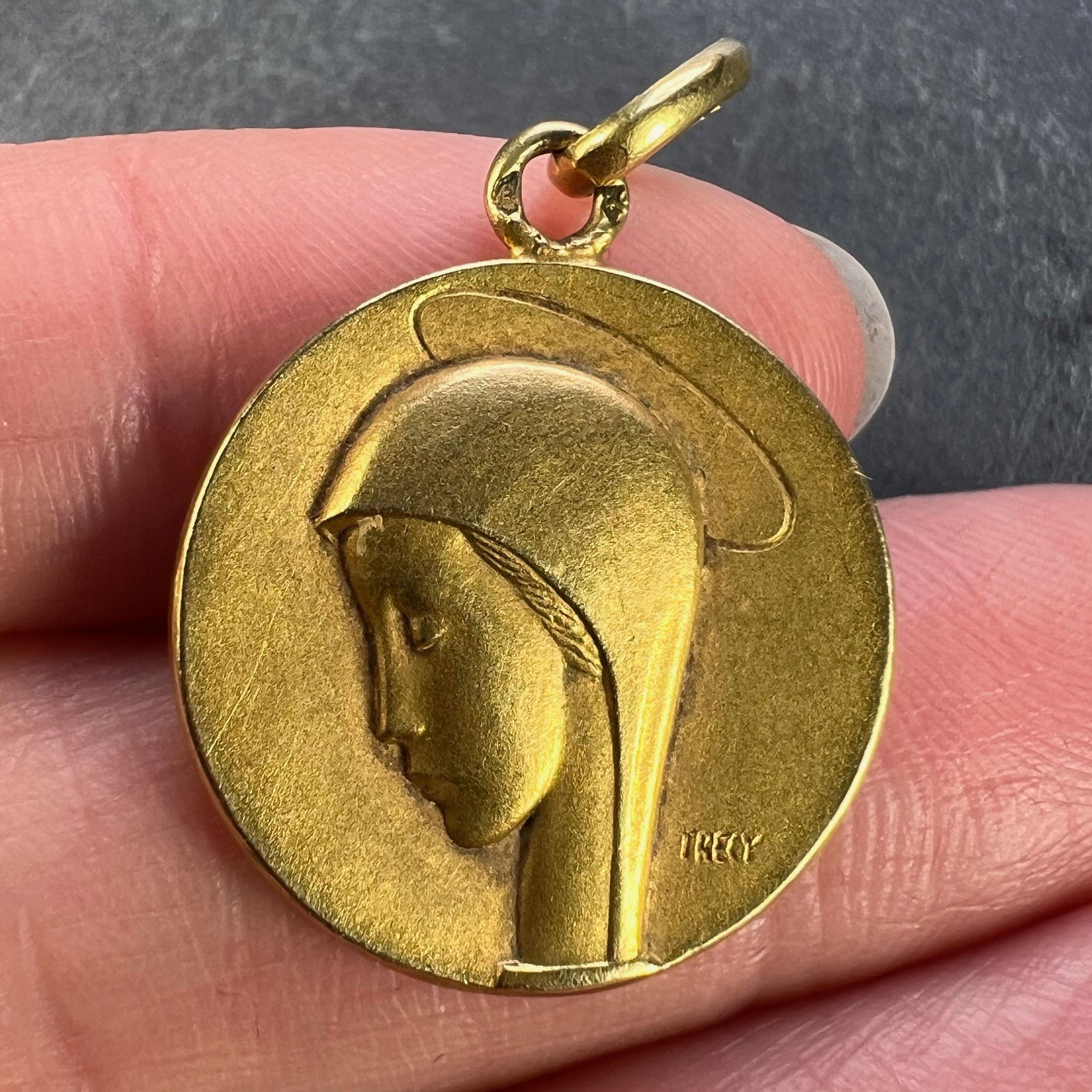 French Trecy Jungfrau Maria 18K Gelb Gold Medal Charm Anhänger 1