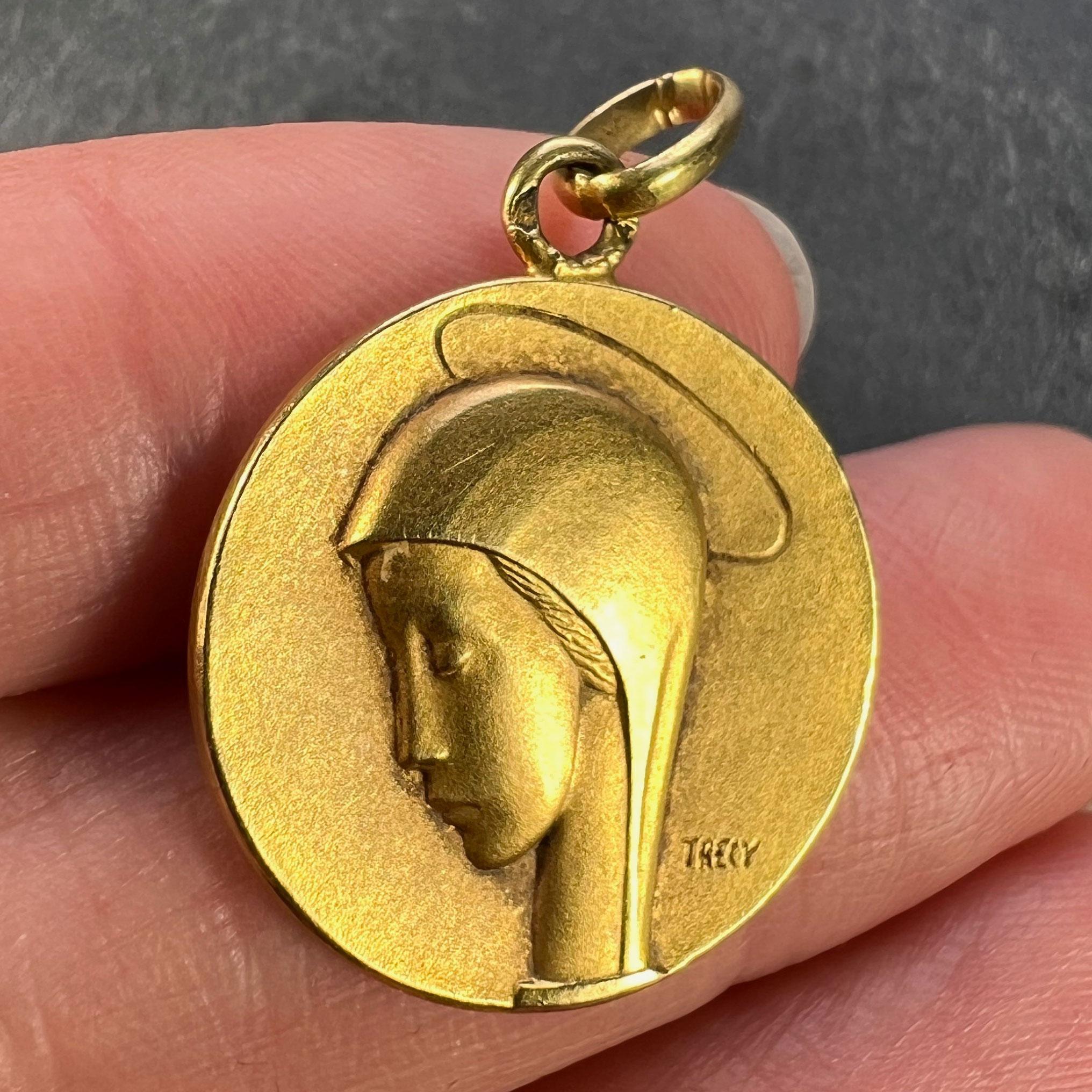 French Trecy Jungfrau Maria 18K Gelb Gold Medal Charm Anhänger 2