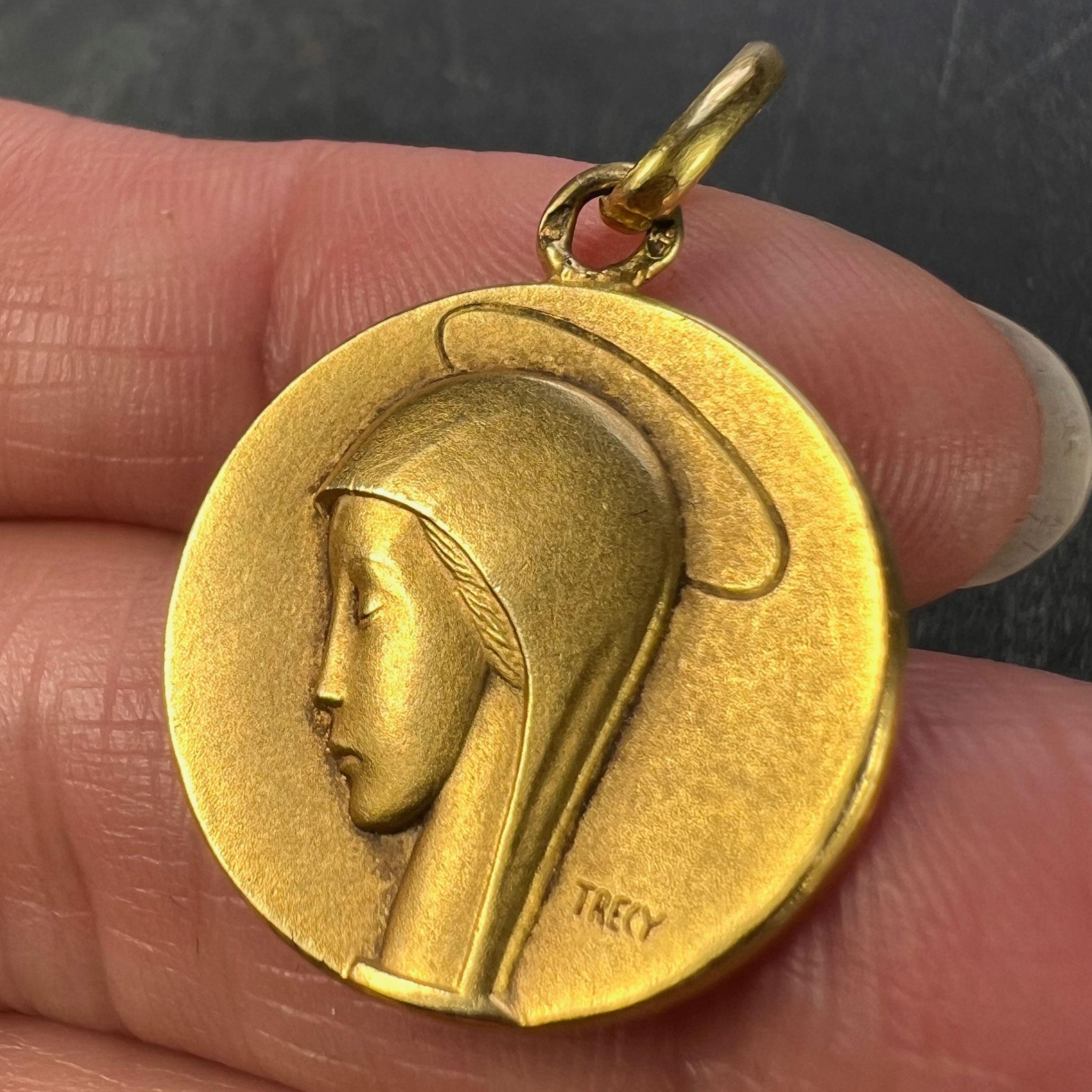 French Trecy Jungfrau Maria 18K Gelb Gold Medal Charm Anhänger 3