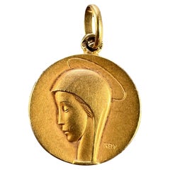 French Trecy Jungfrau Maria 18K Gelb Gold Medal Charm Anhänger