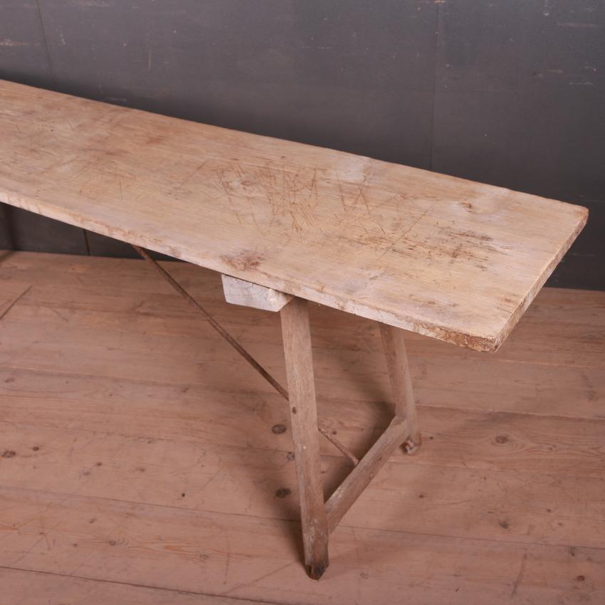 Large 19th century French scrubbed trestle table, 1860.

Top depth 15