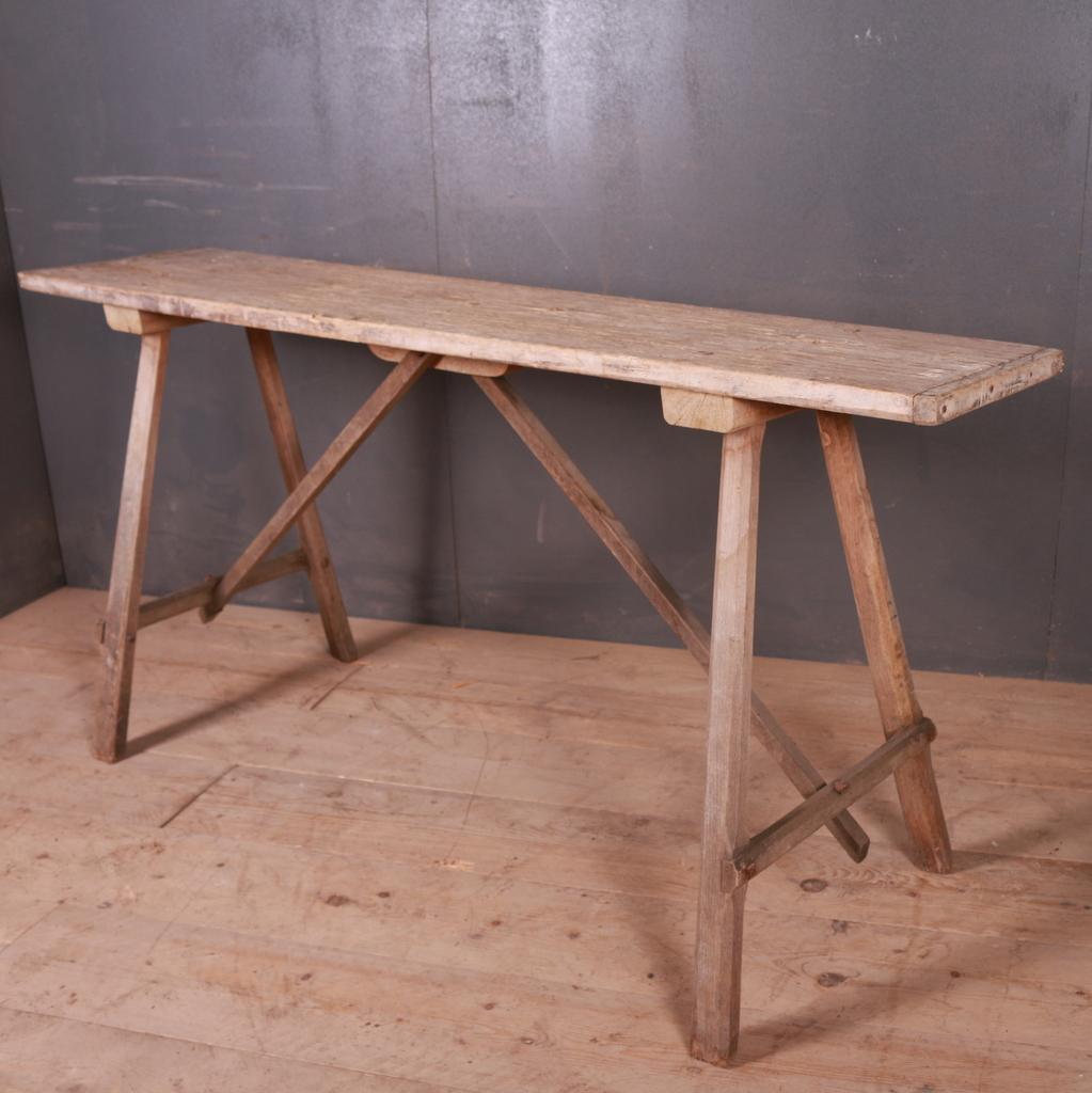 19th century French scrubbed oak and poplar trestle table, 1880.

Top depth - 13.5