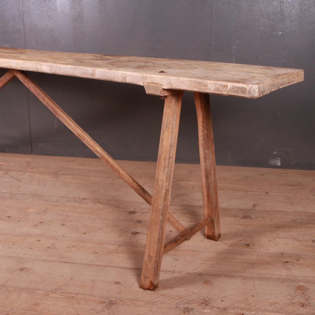 Large 19th century French scrubbed oak and poplar trestle table, 1880.

Top depth: 17