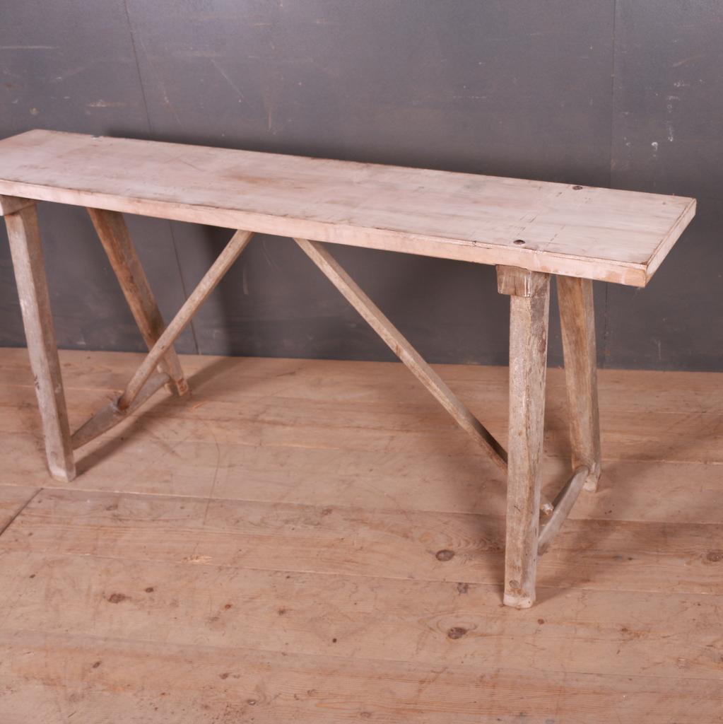 19th century French scrubbed oak and poplar trestle table, 1880.

Top depth - 13.5