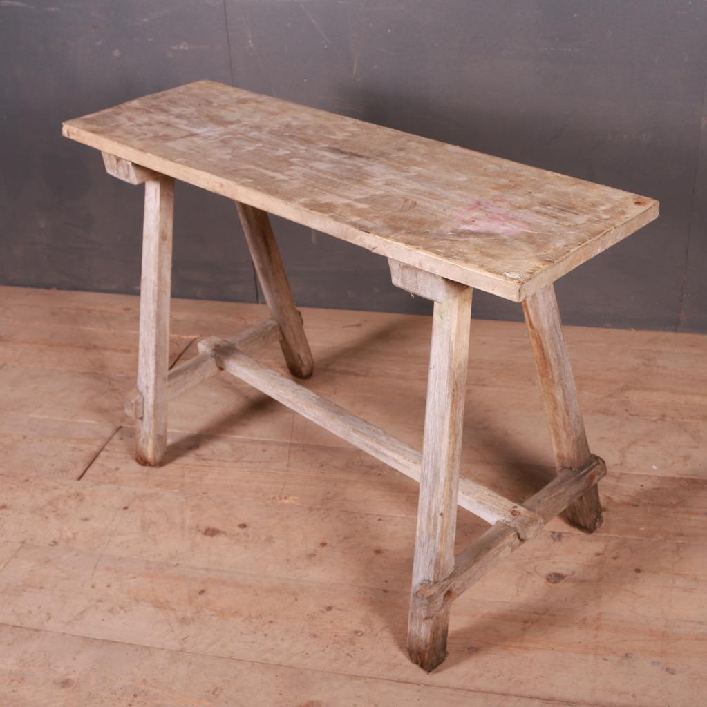 19th century French scrubbed oak and poplar trestle table, 1880.

Top depth 14.5