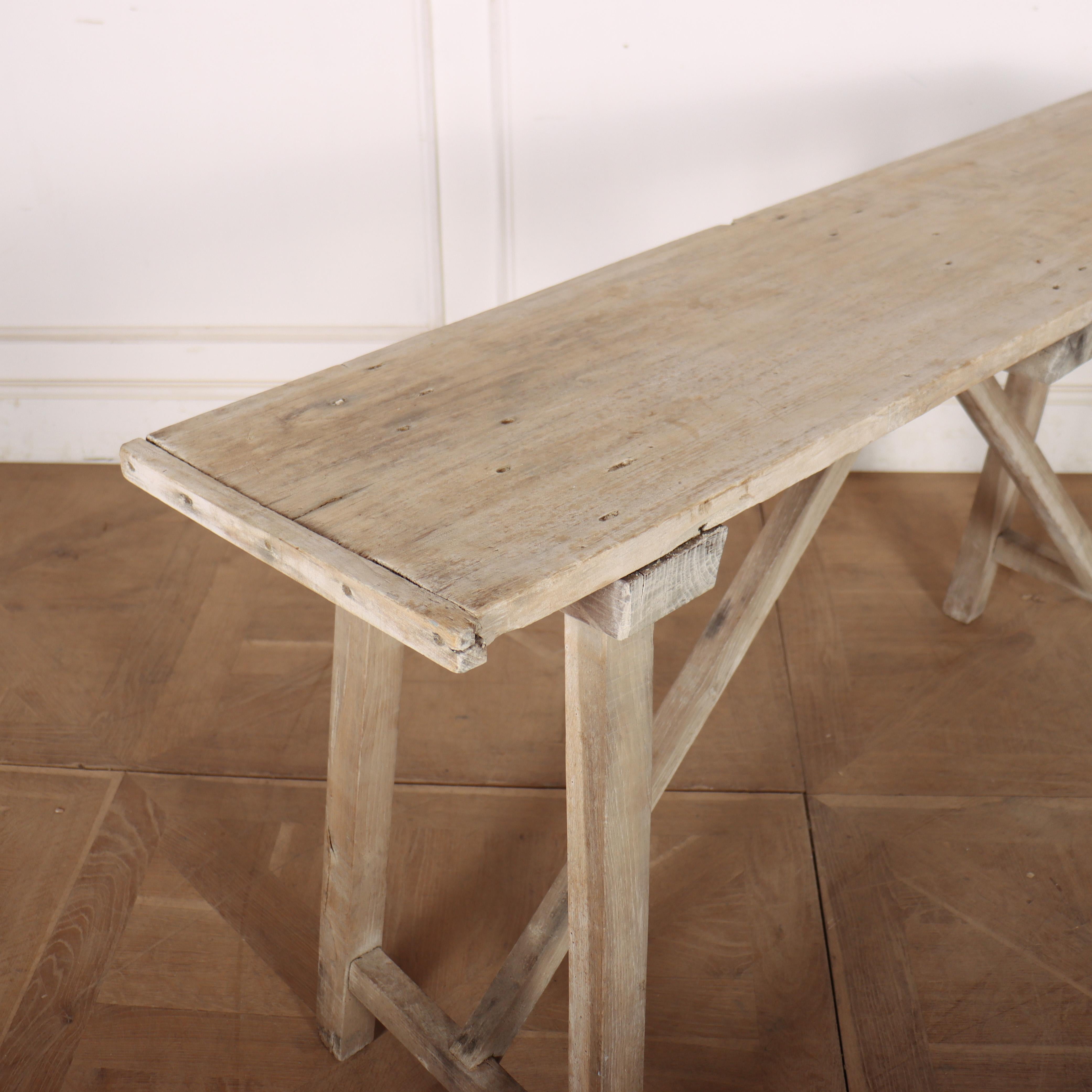Small early 20th century French scrubbed top trestle table with a 15-inch deep top. 1920. 


Code: 9026

Dimensions:
W: 60