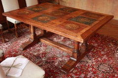 French Trestle Table with Unique Painted Top