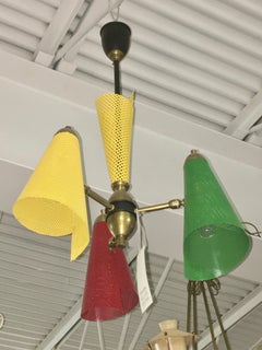 French Tri-Color Perforated Metal Chandelier by Lunel