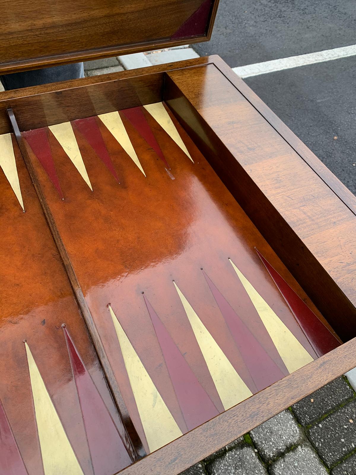 French Tric Trac Table with Walnut Inlay, Leather Top, circa 1920s 5